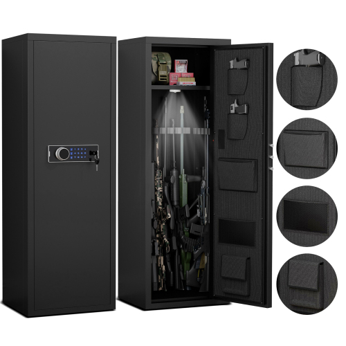 Heavey Duty,Large Size 5-8 Gun,Black Gun Cabinet with Electronic Password Keypad Lock,Unassembled Metal Rifle Gun Security Cabinet Safe Locker、、casual