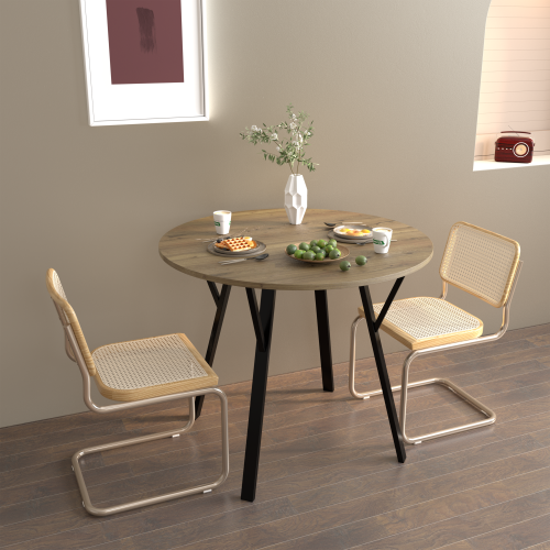 31.5 Inch Round Dining Table, Small Circle Kitchen Table with Metal Black Legs for 2-4 people,Modern Dining Room Table, Brown (only table)、、casual