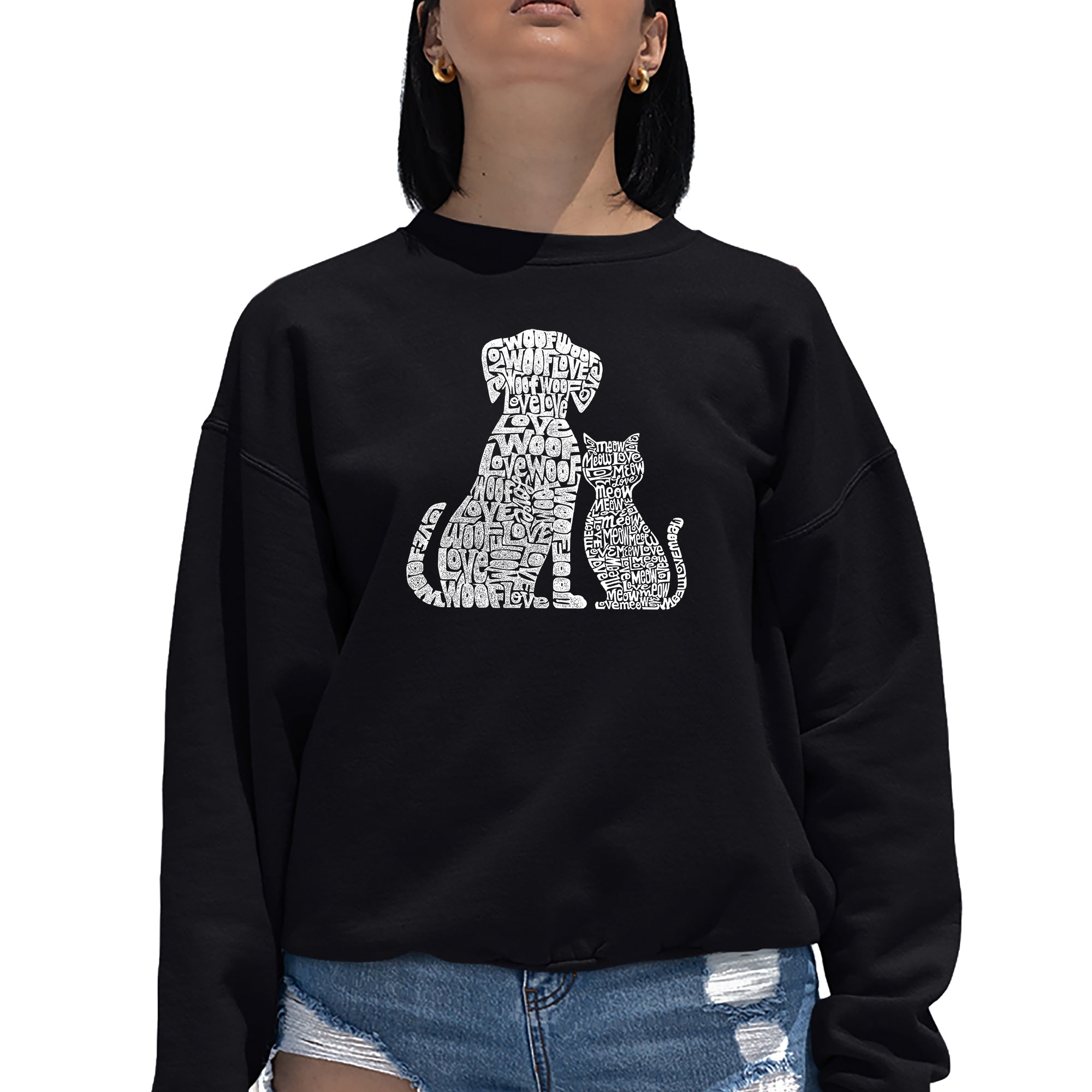 Dogs and Cats - Women's Word Art Crewneck Sweatshirt、mySite、camillekostekn