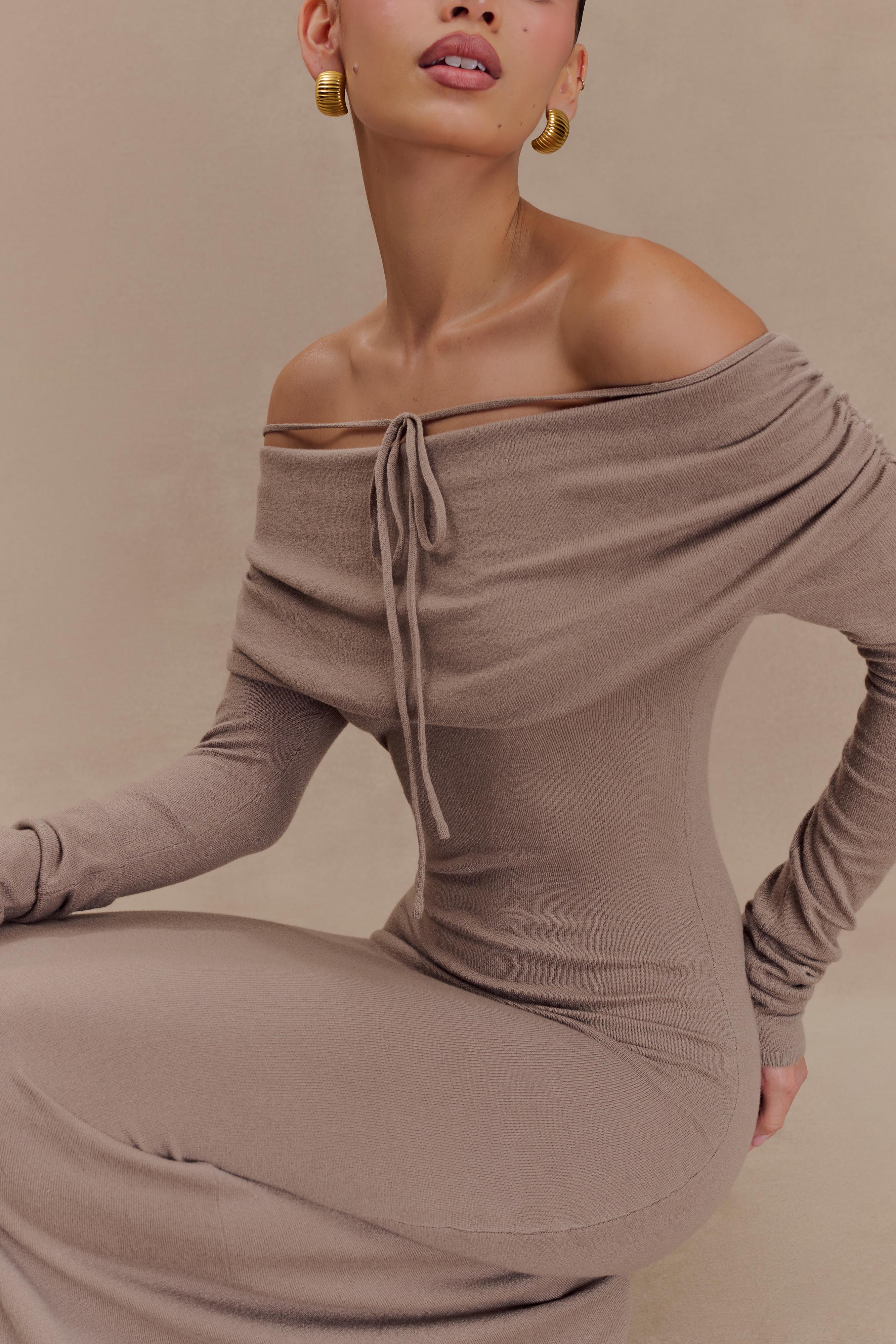 Georgiana Off Shoulder Knit Midi Dress - Stone Marle、mySite、solidvoid