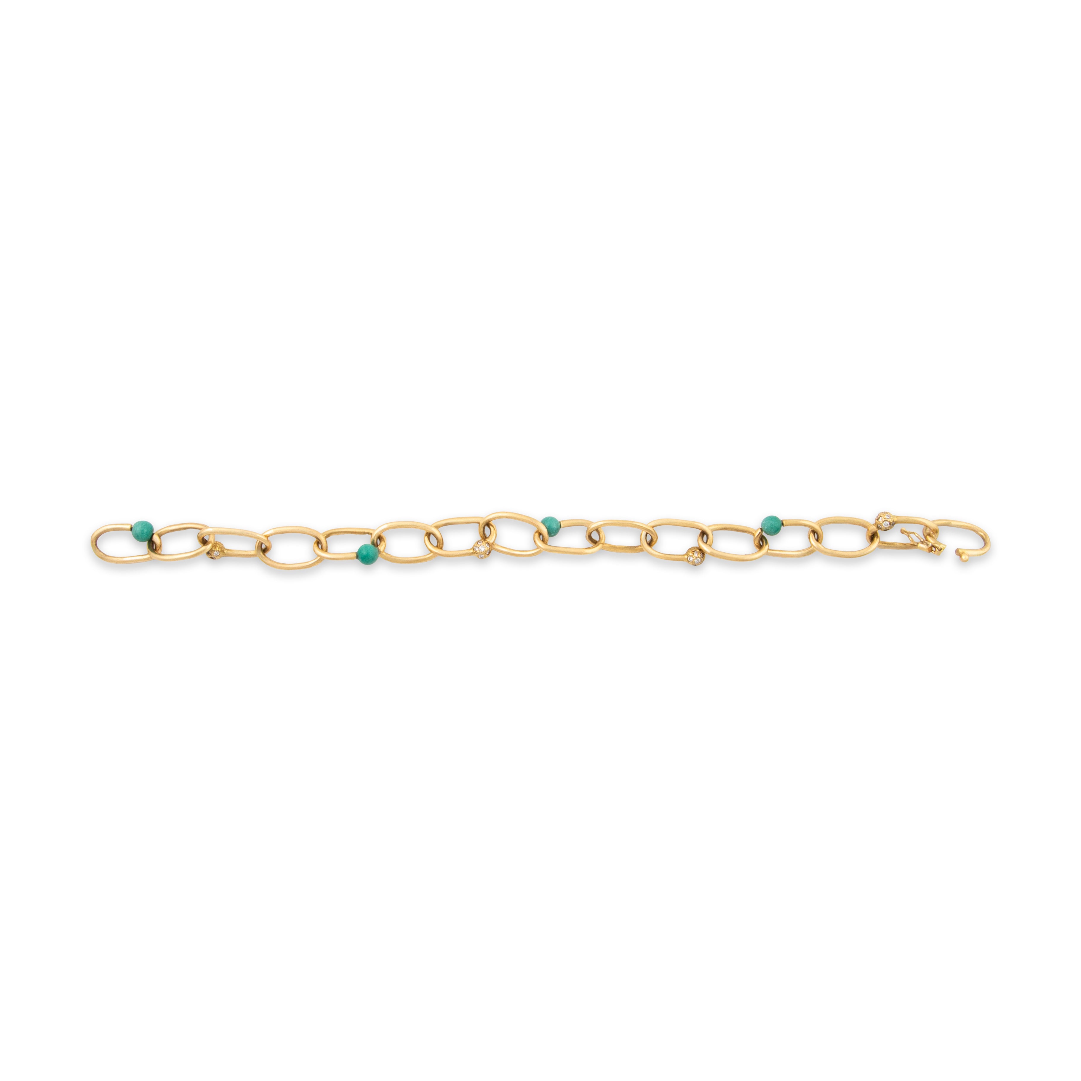 Vintage Akiyo Matsuoka 18k Yellow Gold Turquoise Diamond Chain Bracelet 6.25、mySite、hinf8tx79