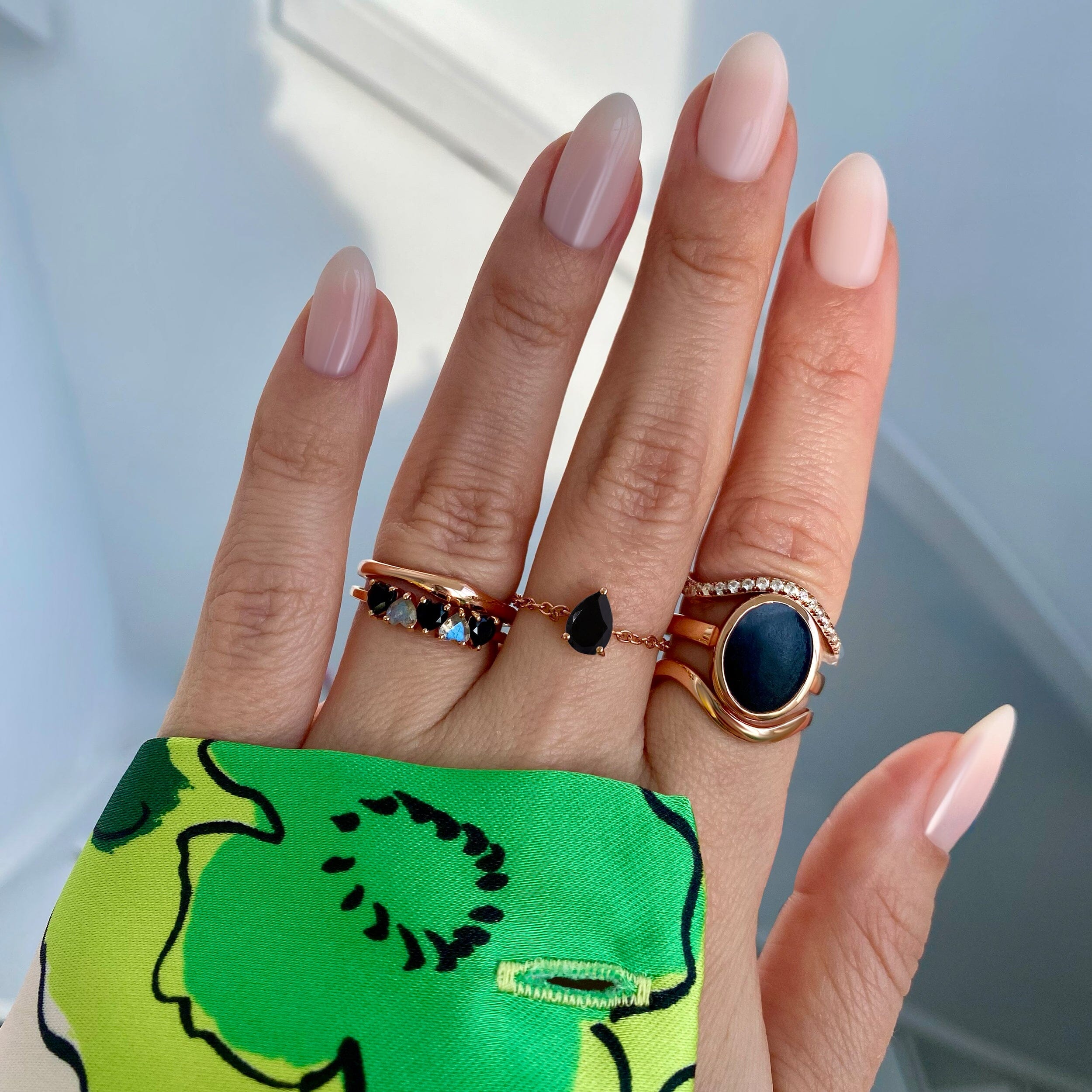 Black Obsidian Adjustable Chain Ring - Dew Drop、mySite、hinf8tx79