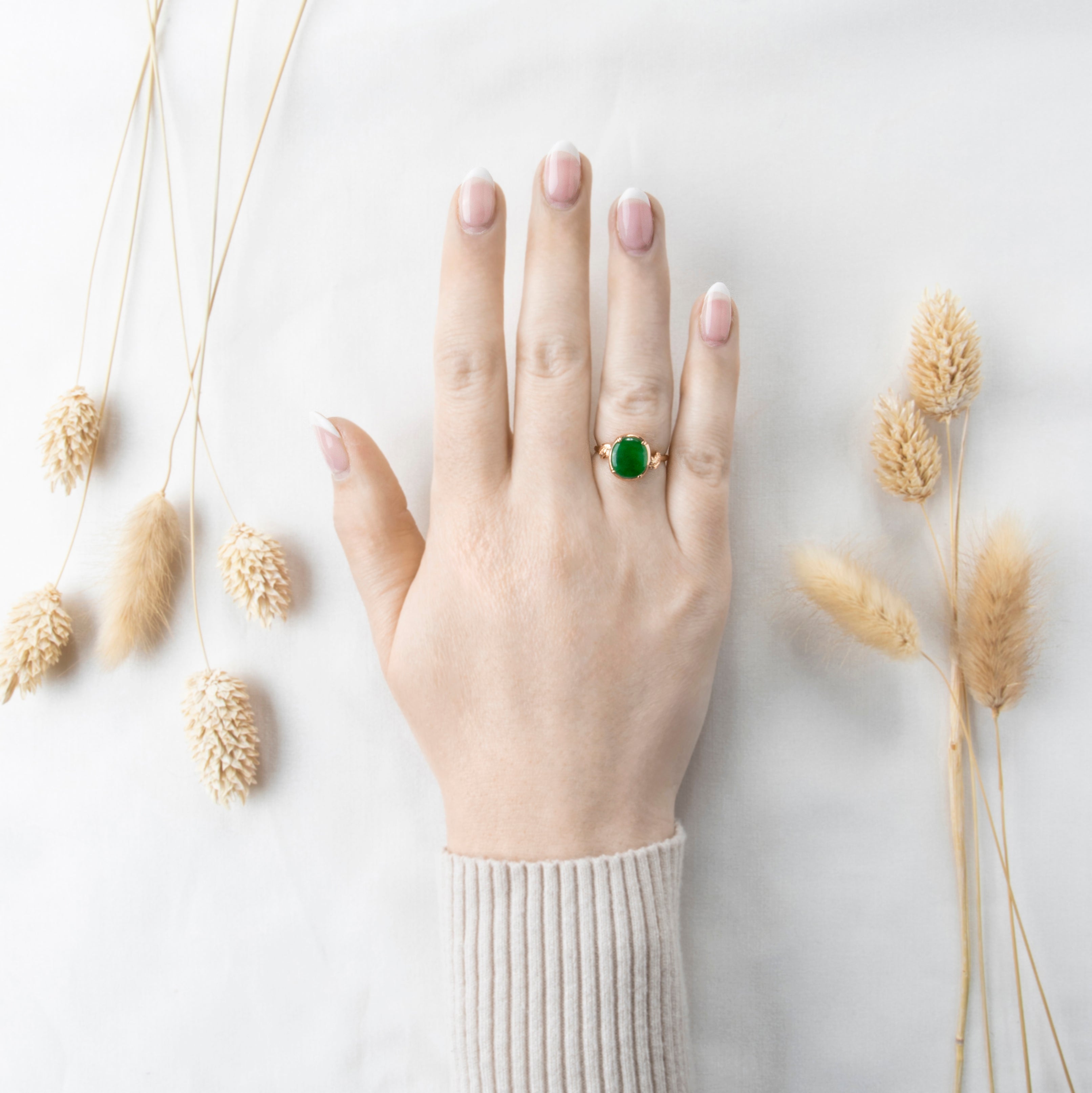 Vintage 14k Rosy Yellow Gold 1.5ct Green Jade Detailed Shoulders Ring 6.25、mySite、hinf8tx79