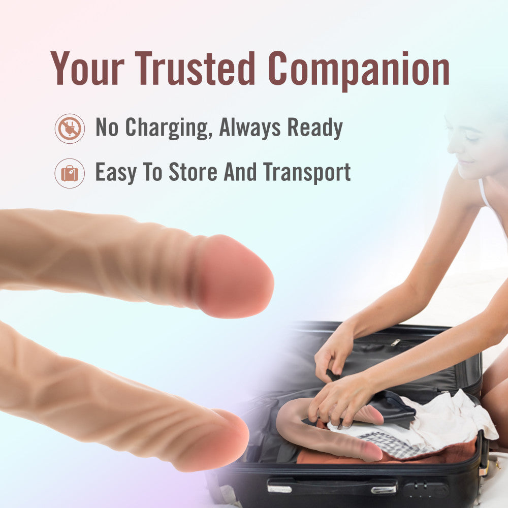 Dr. Skin Plus | 14 Inch Double Dong – Extra Long Double-Ended Dildo With A Realistic Posable Shaft - Beige、mySite、bottomscart