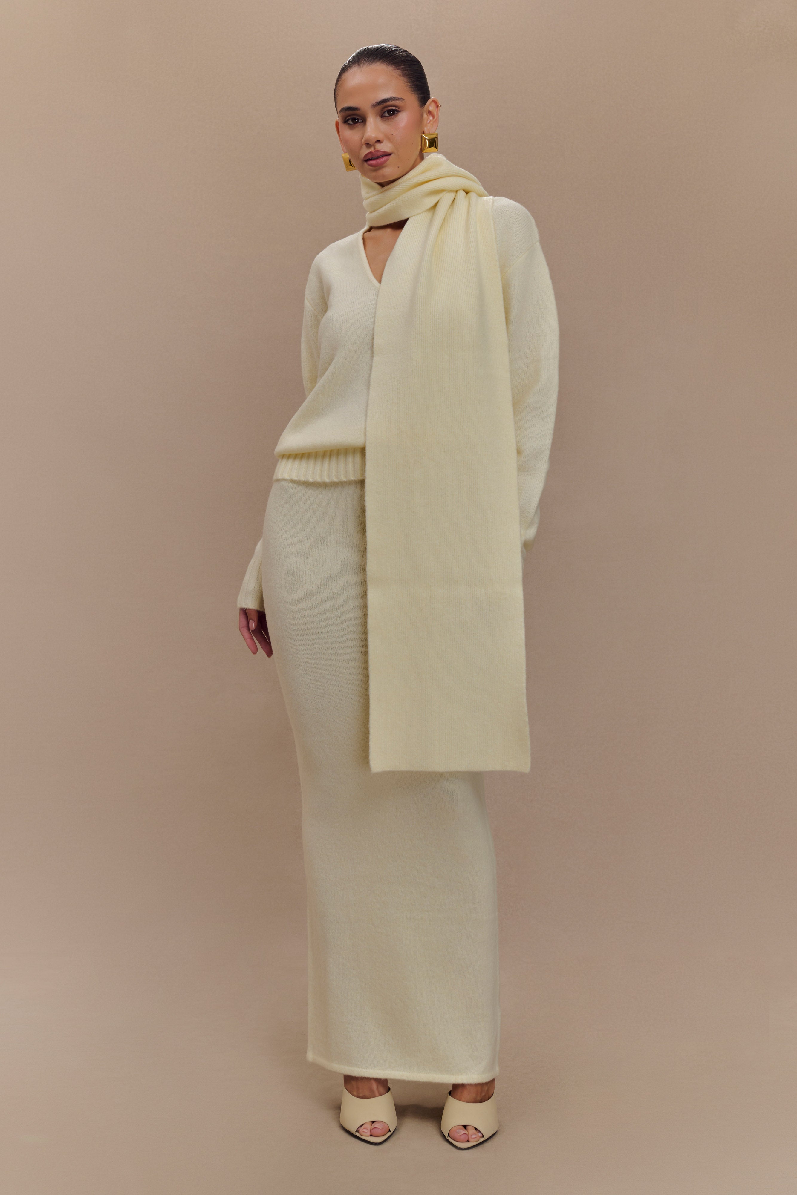 Elise Knit Maxi Skirt - Ivory Marle、mySite、solidvoid