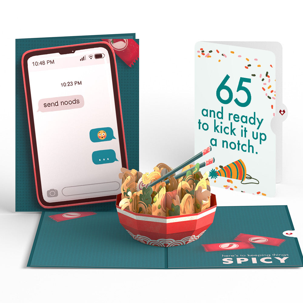 Send Noods Spicy Birthday Pop-Up Card and 65th Kick It Up Sentiment Set、mySite、solidvoid