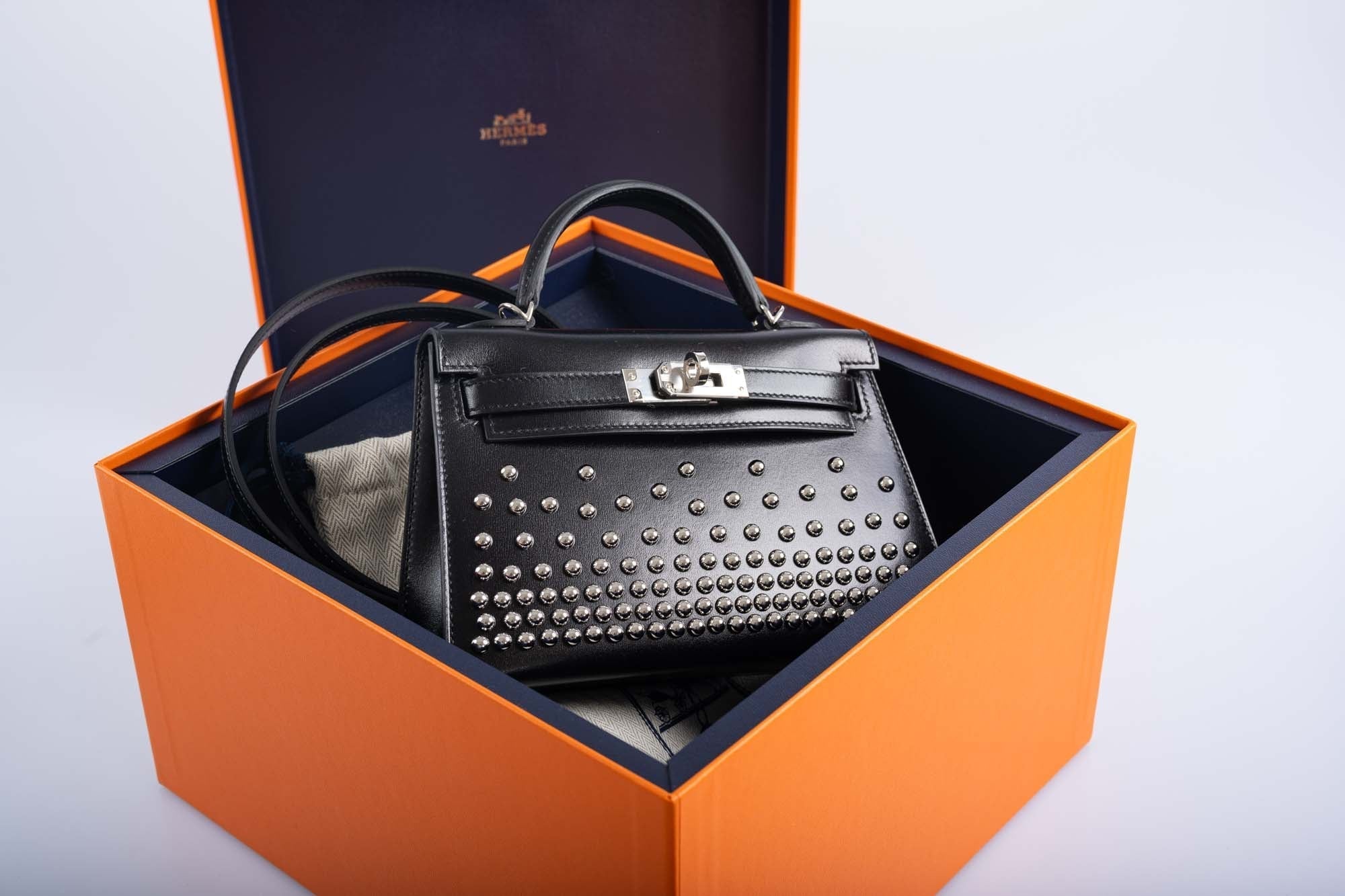 Hermès Clouté Mini Kelly 20 Studded Black Box Palladium Hardware、mySite、garminoutage.com