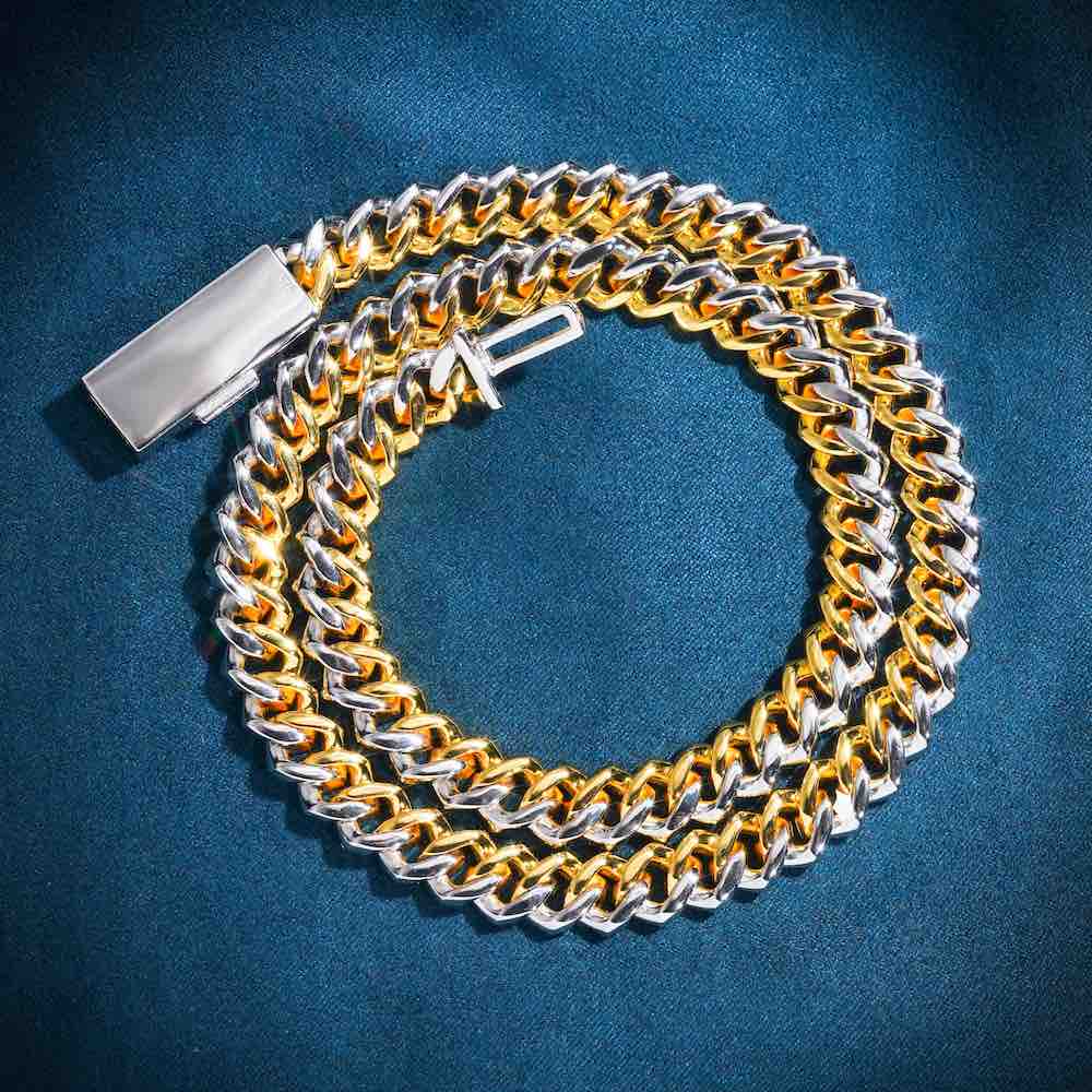 10MM Split Two Tone Moissanite Cuban Link Chain 14K Gold、mySite、hinf8tx79