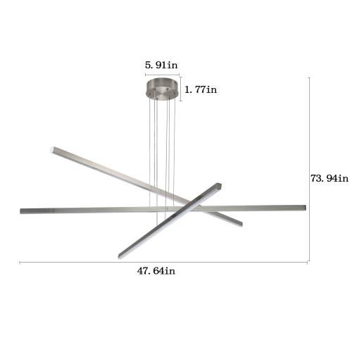 48" Modern LED Chandelier - Geometric 3-Arm Design, Adjustable Hanging, Sleek Metal Finish for Dining Room, Living Room & Office、、eastwooduniform