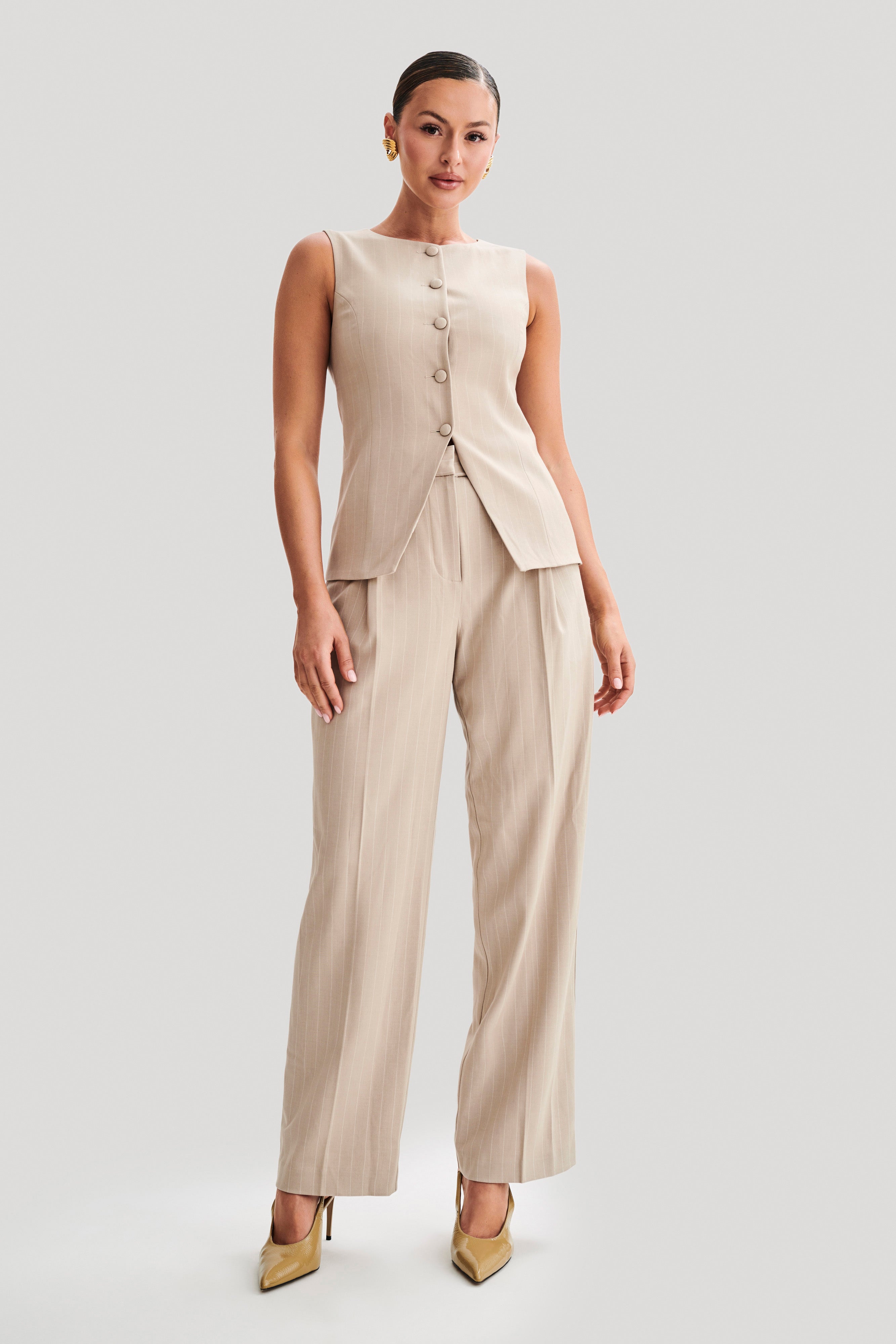 Tracey Suiting Vest - Taupe Pinstripe、mySite、solidvoid