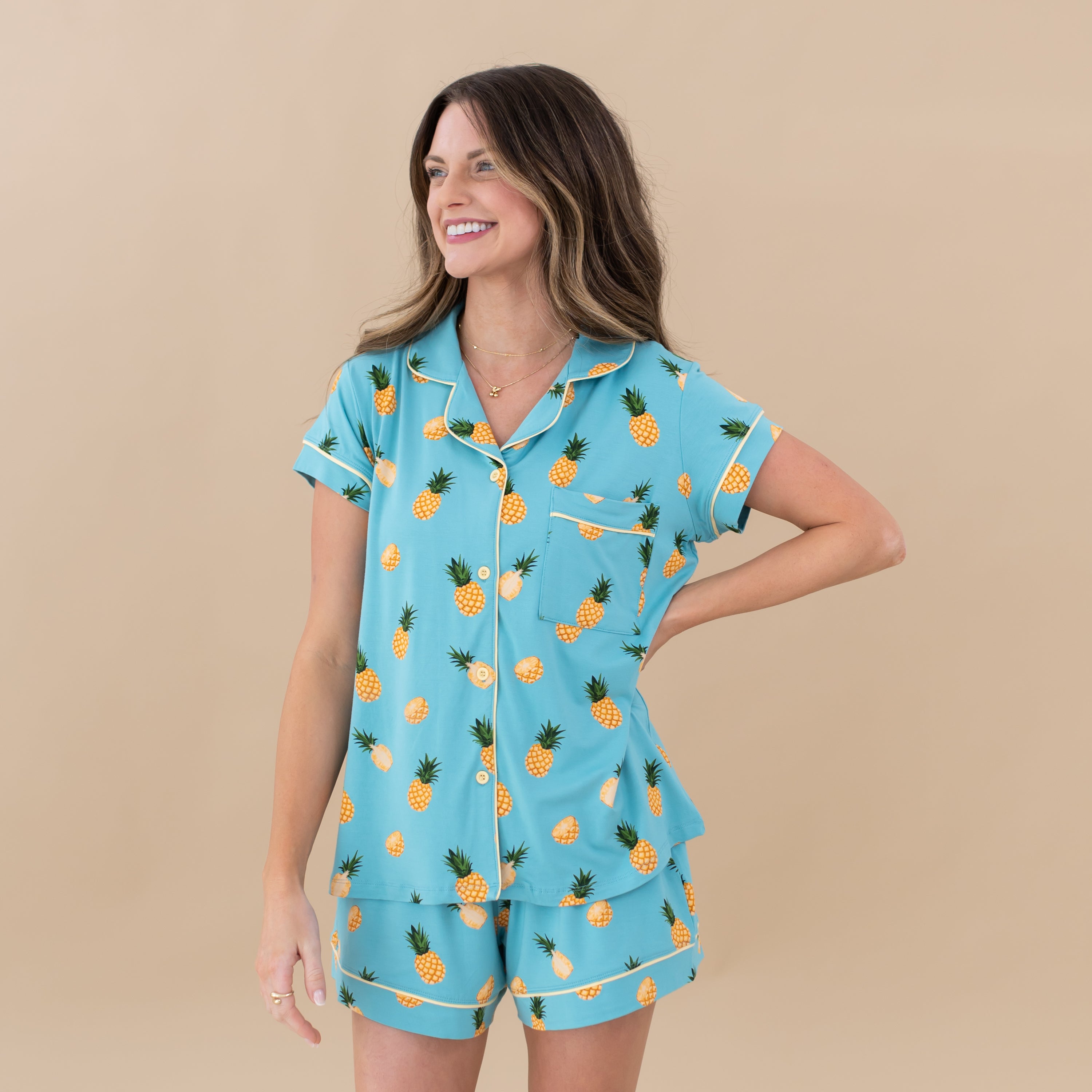  Women’s Short Sleeve Pajama Set in Pineapple、mySite、layawaytickets