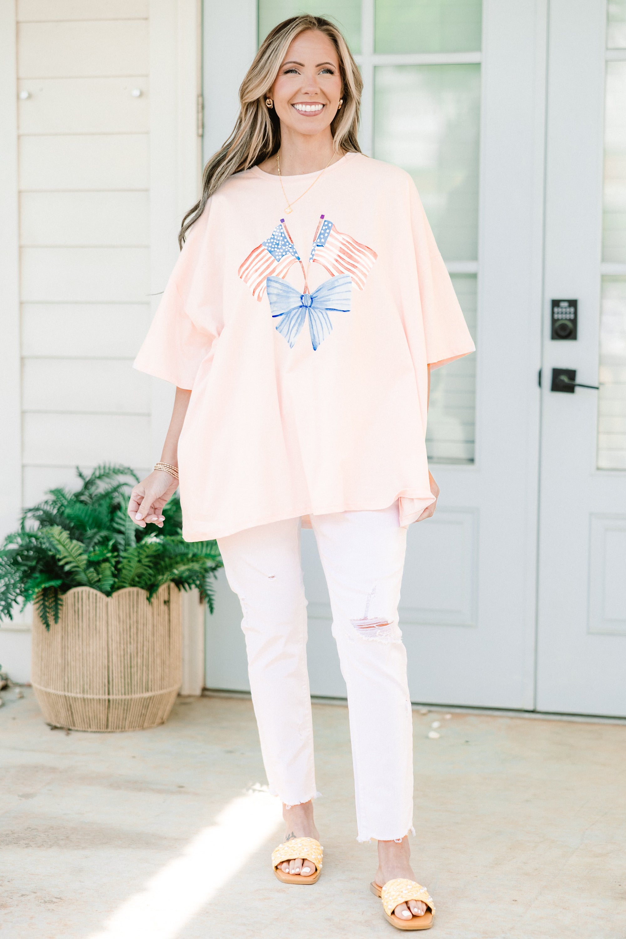  Pretty in Red, White and Blue Boyfriend Tee, Cream Pink、mySite、justintrudeaud