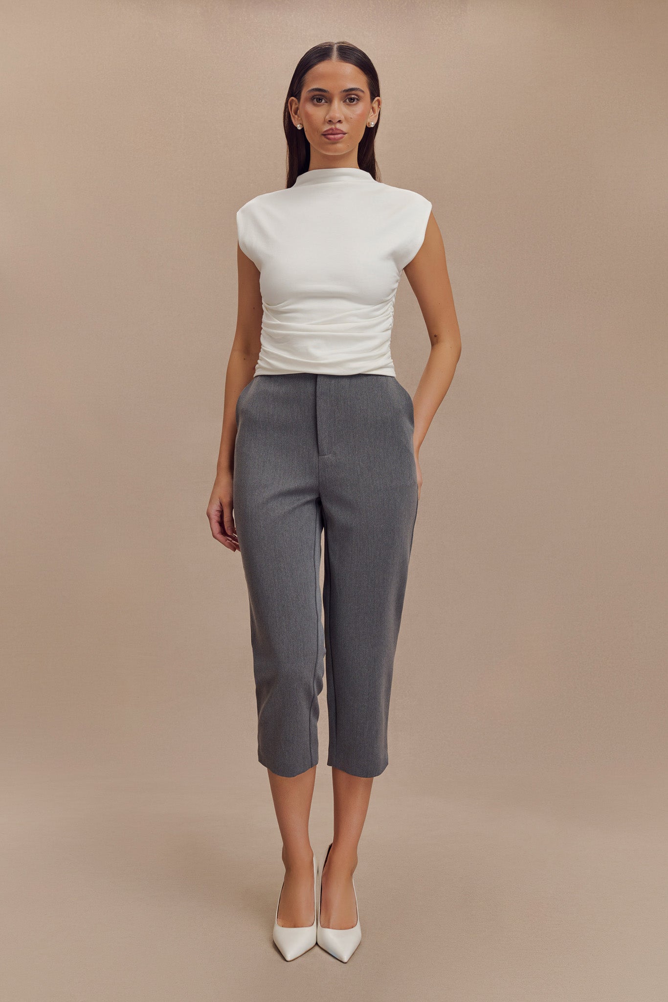 Ellia High Neck Sleeveless Top - White、mySite、solidvoid