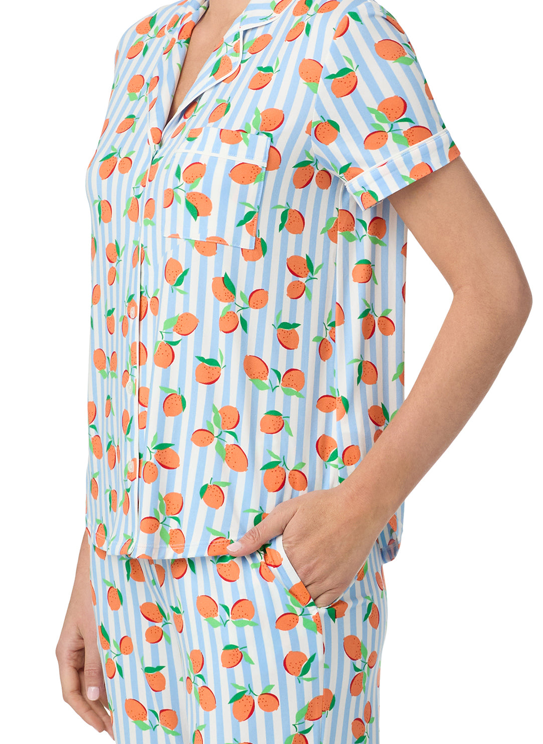  Tossed Oranges Blue Short Sleeved Cropped Pajama Set、mySite、justintrudeaud