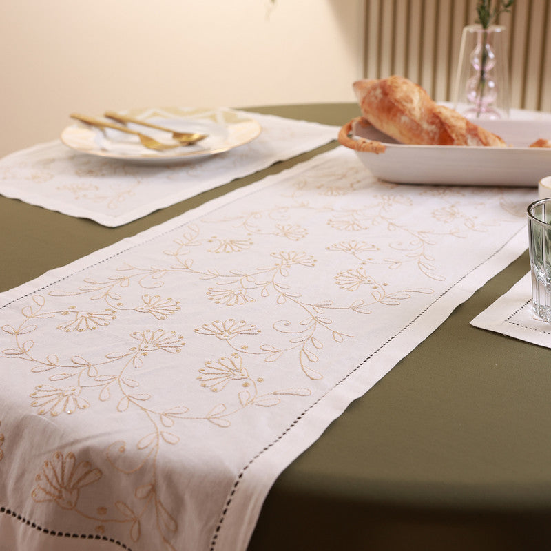 Cotton Table Runner | White & Beige | 171 x 33 cm、mySite、camillekostekn