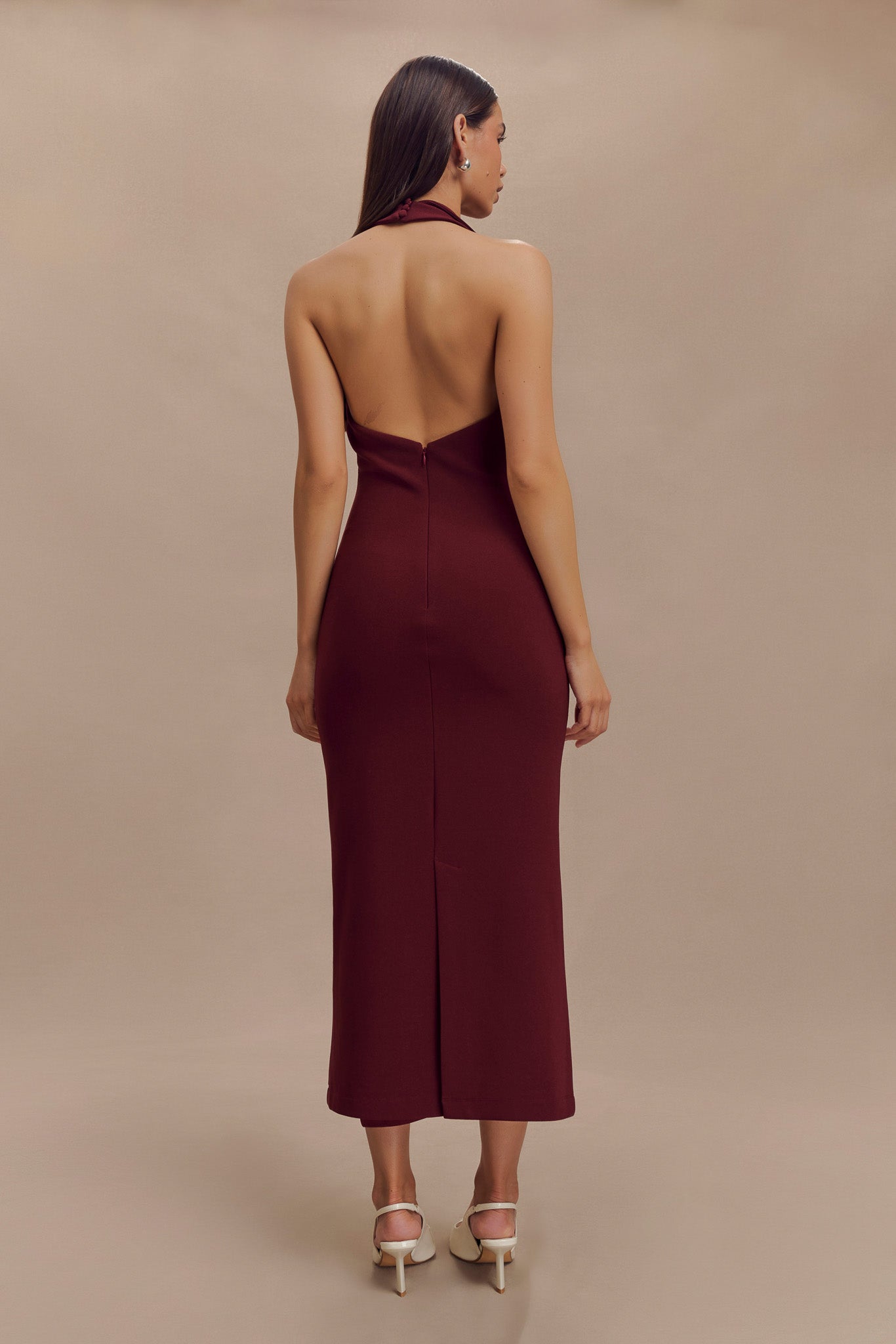 Annita Crepe Halter Midi Dress - Merlot、mySite、solidvoid