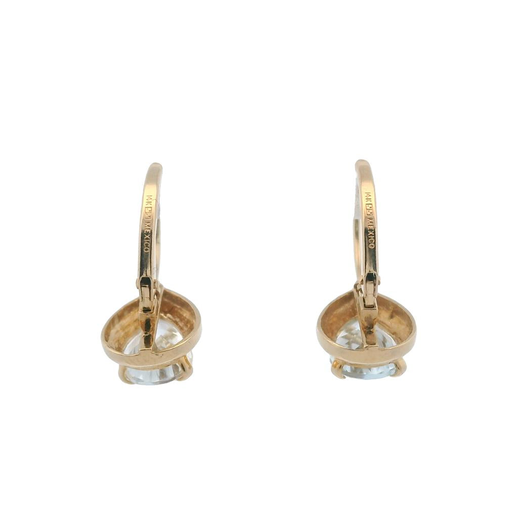  Estate 14K Yellow Gold Pear Shaped Aquamarine Drop Earrings
