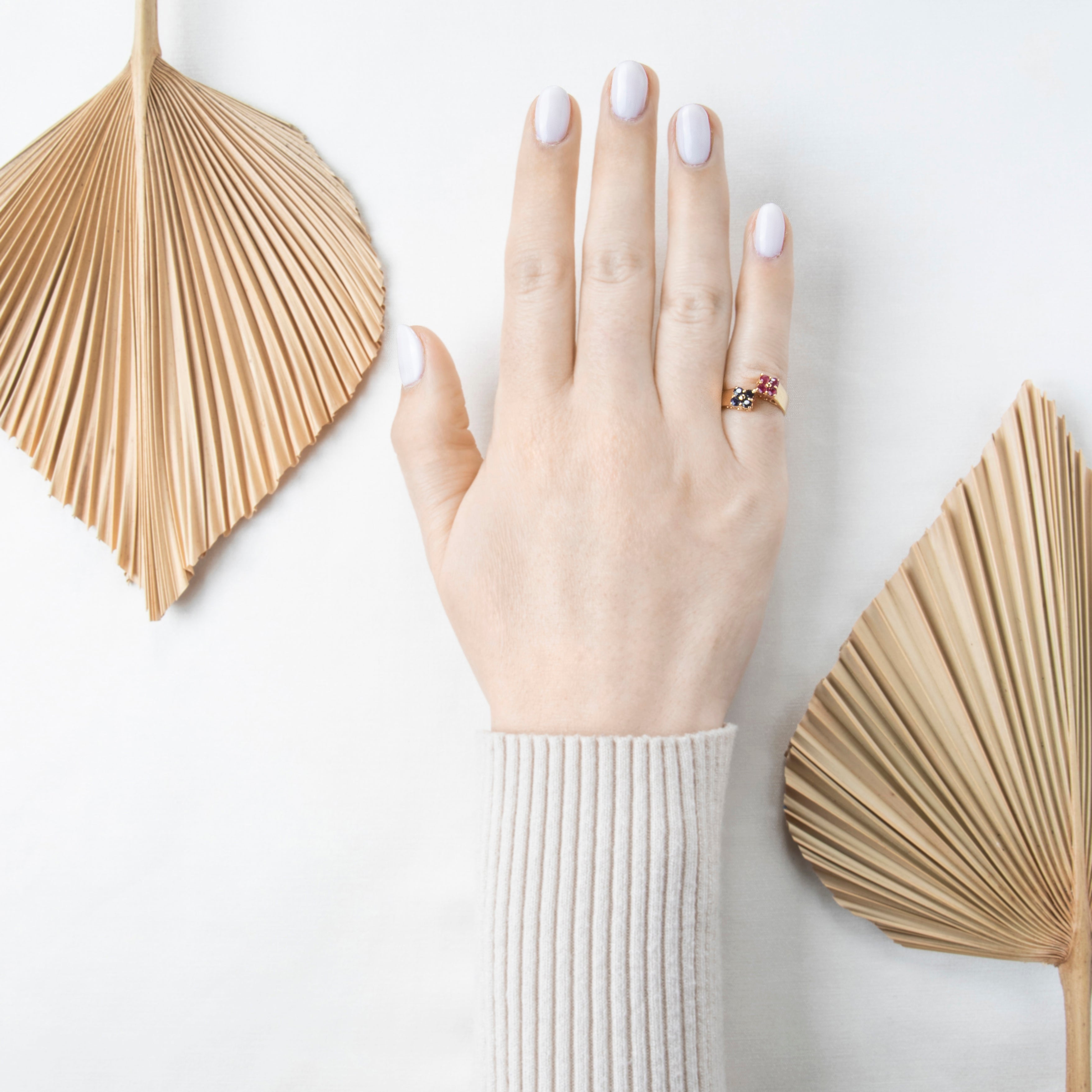 Vintage 18k Yellow Gold Ruby Blue Sapphire Floral Duo Ring 4.50、mySite、hinf8tx79