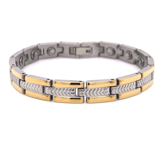 Stainless Steel And Gold PVD Coated Magnetic Bracelet / MBL026、mySite、dreamappss