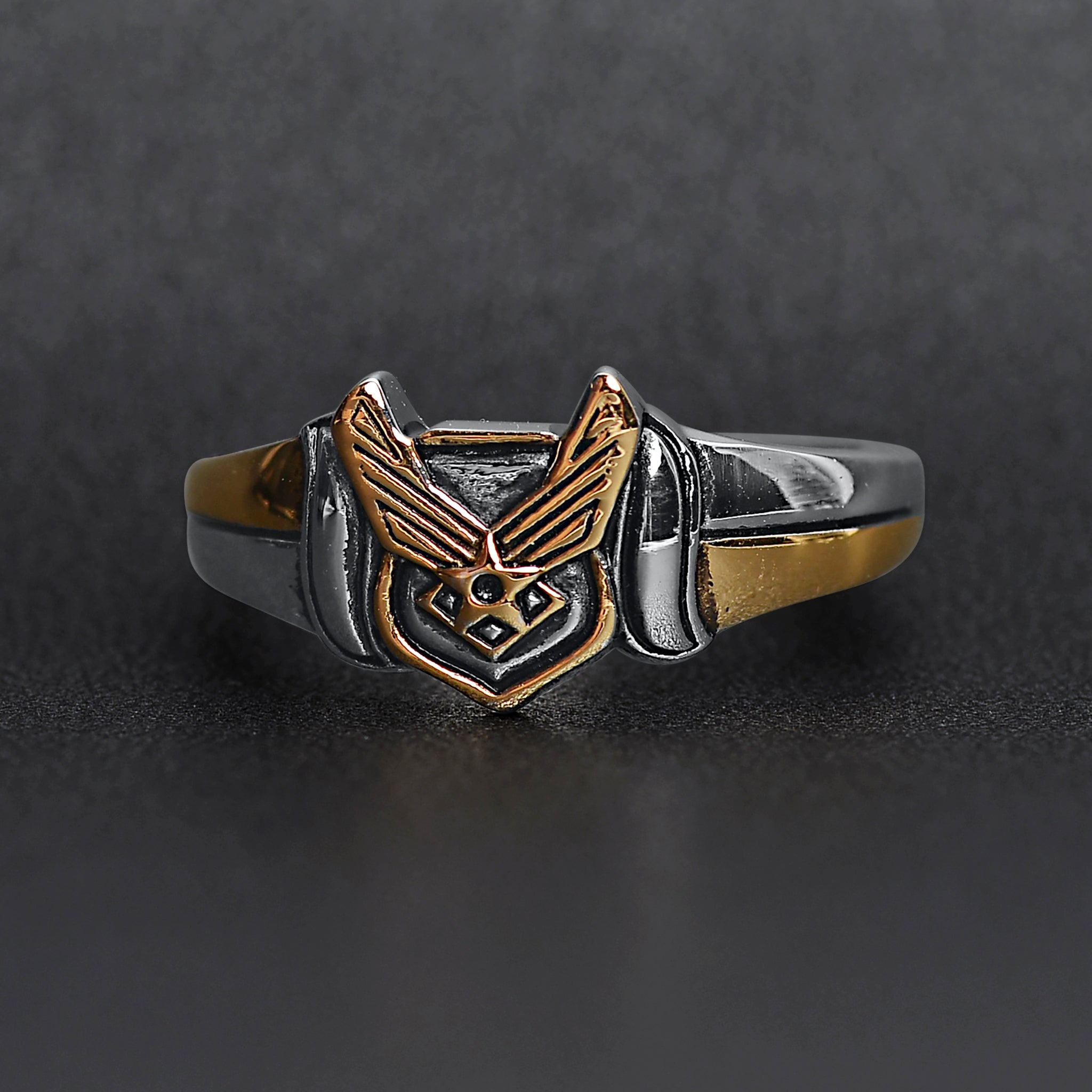 18K Gold PVD Stainless Steel United States Air Force Two Tone Military Women's Ring / MCR6014、mySite、dreamappss