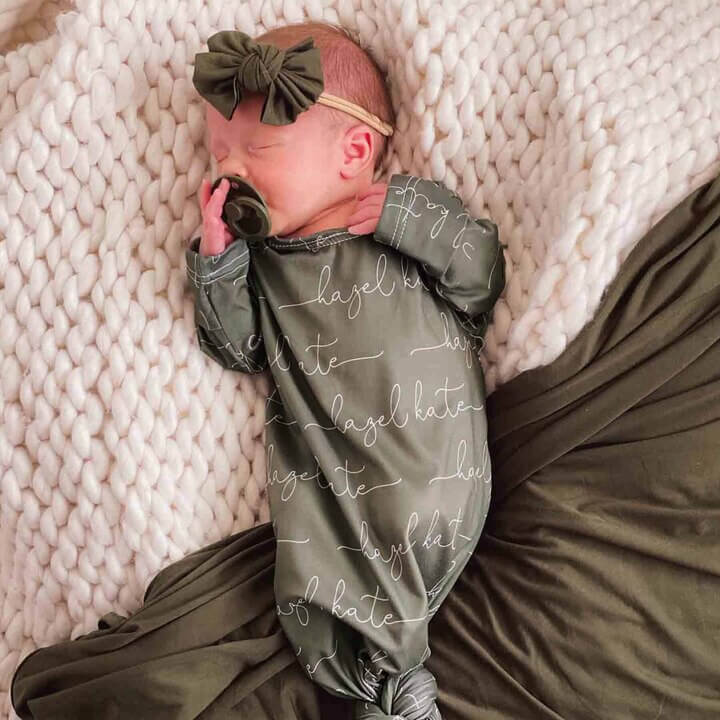  Solid Olive Personalized Newborn Baby Knot Gown、mySite、layawaytickets