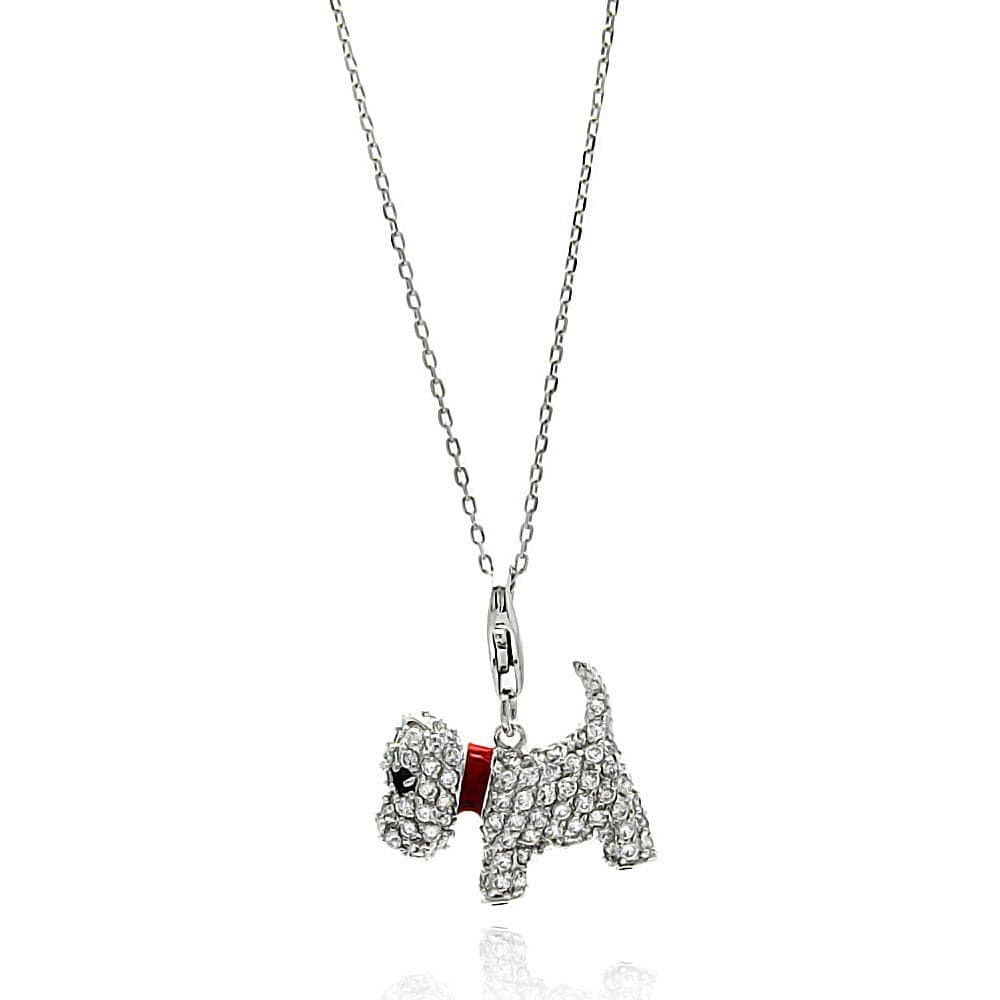 Little Dog Necklace Sterling Silver and CZ, Red Enamel Collar、mySite、g9winljtr