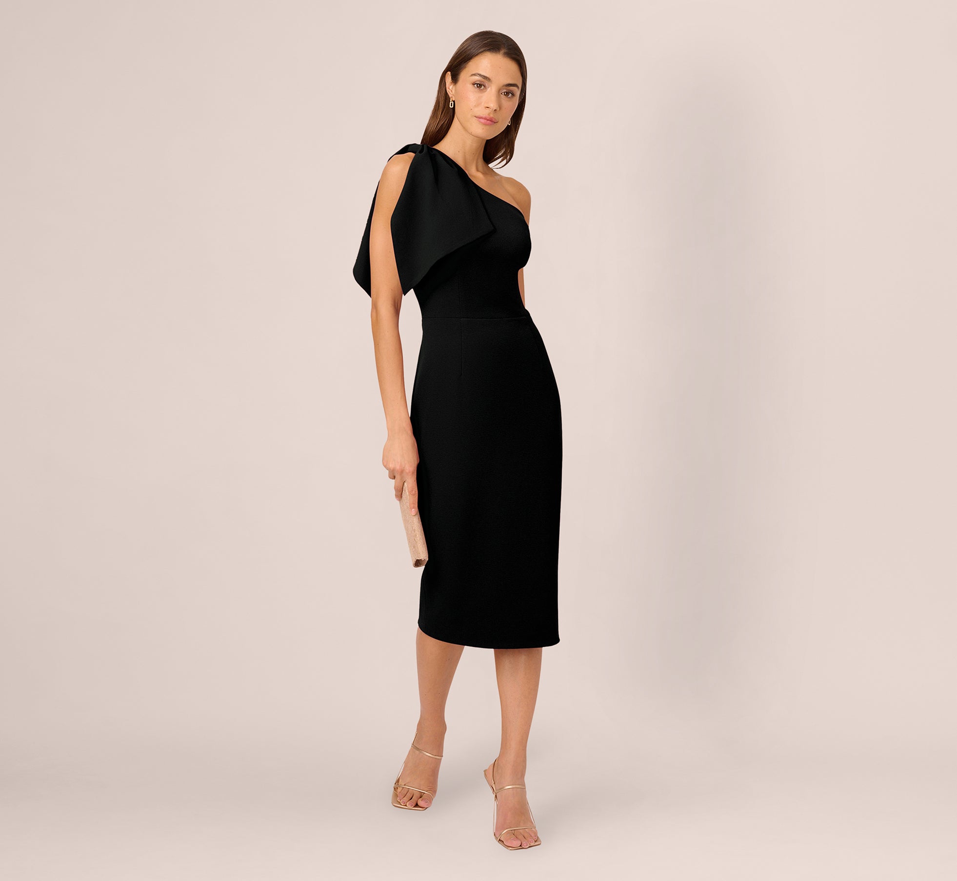 One Shoulder Midi Dress With Bow Accent In Black、mySite、solidvoid