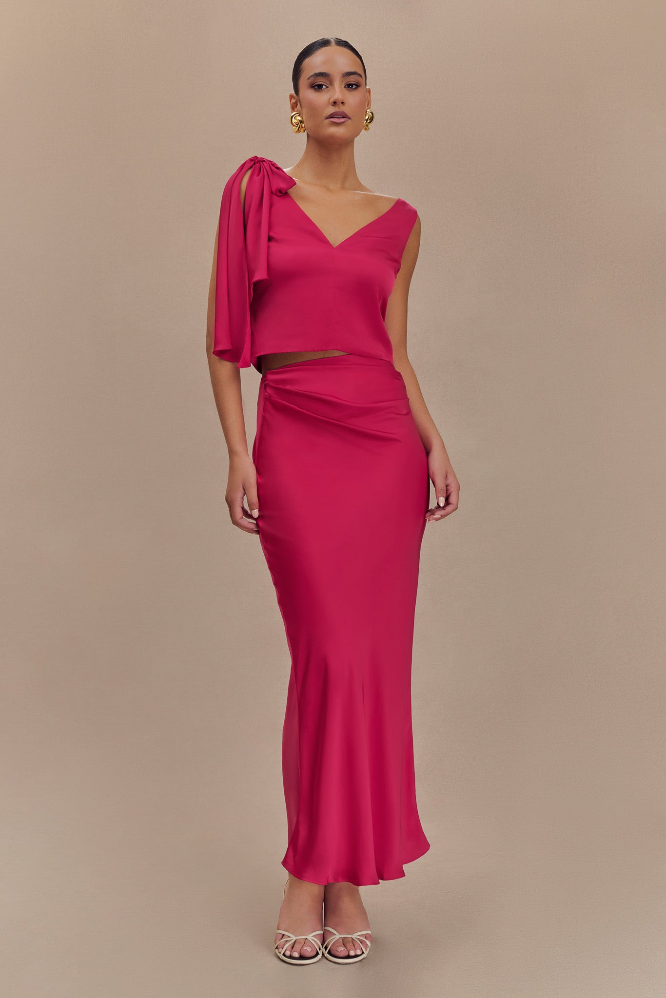 Nicola Satin Tie Sleeveless Top - Pink Cherry、mySite、solidvoid