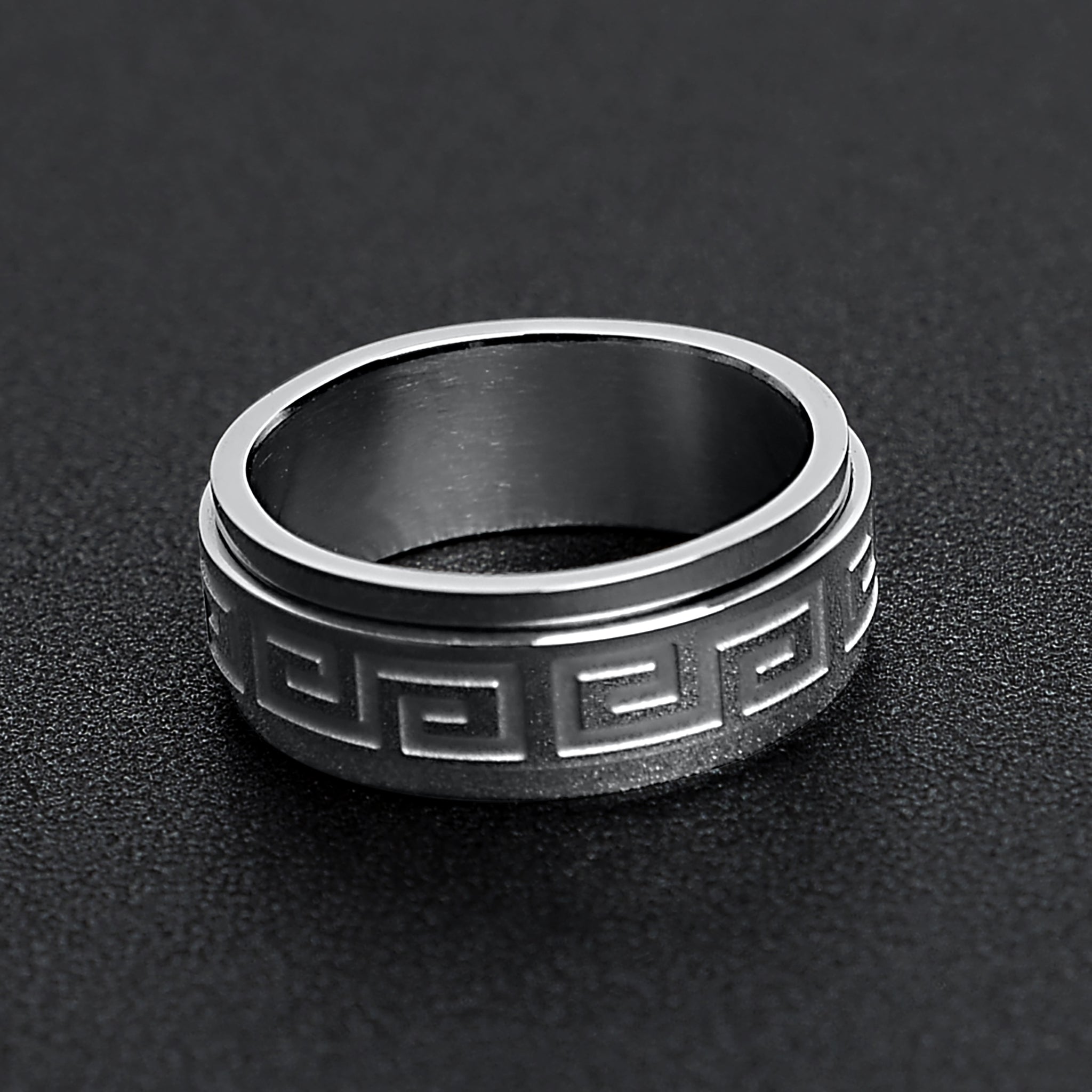 Stainless Steel Highly Polished Greek Key Spinner Ring / SRJ2048、mySite、dreamappss