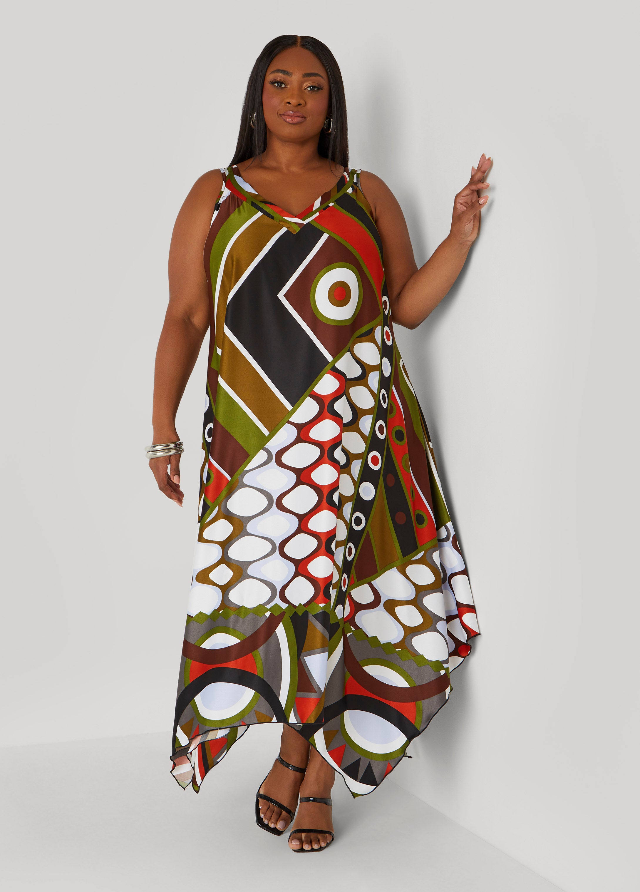 Abstract Print Satin Midi Dress、mySite、bengalsvssteelers