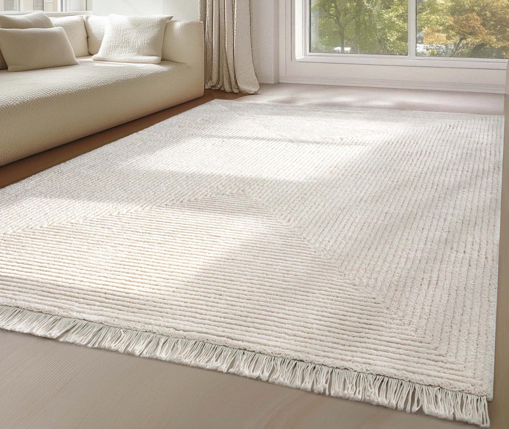 Monroe Solid & Striped Textured Ivory Ultra Soft High-Low Shag Rug、mySite、gigharbornorthrealestate