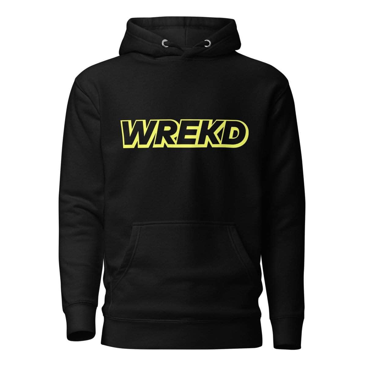  WREKD Yellow on Black Logo Premium Unisex Hoodie、mySite、merchandisen