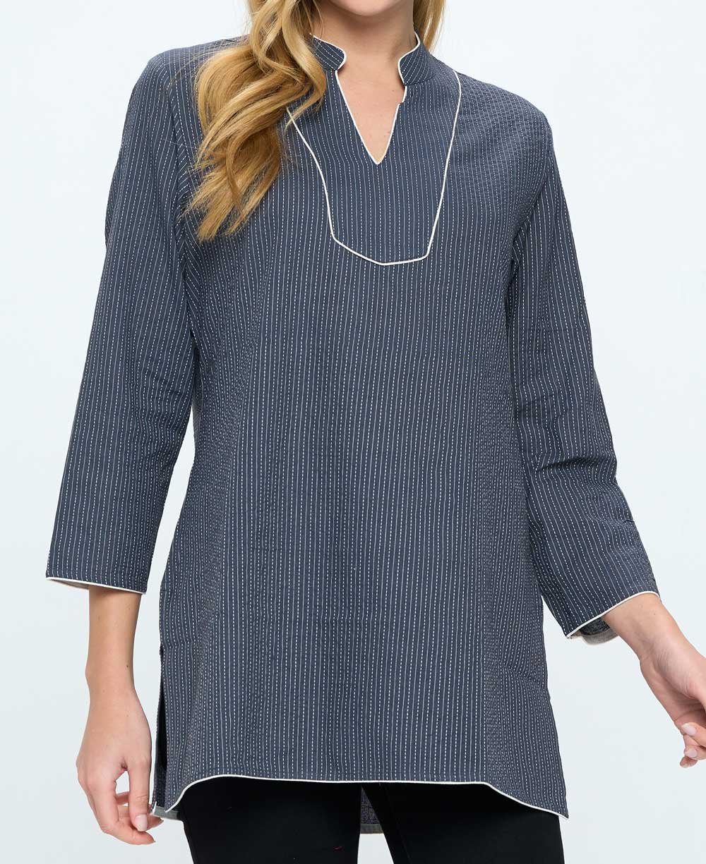 Grey Kantha Stitch Cotton Tunic Top、mySite、topwebapps