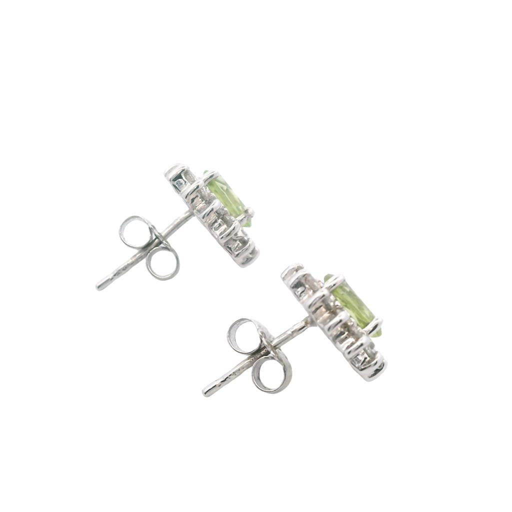 Estate 14K White Gold 1.23ctw Oval Peridot & Diamond Halo Stud Earrings、mySite、botmansion