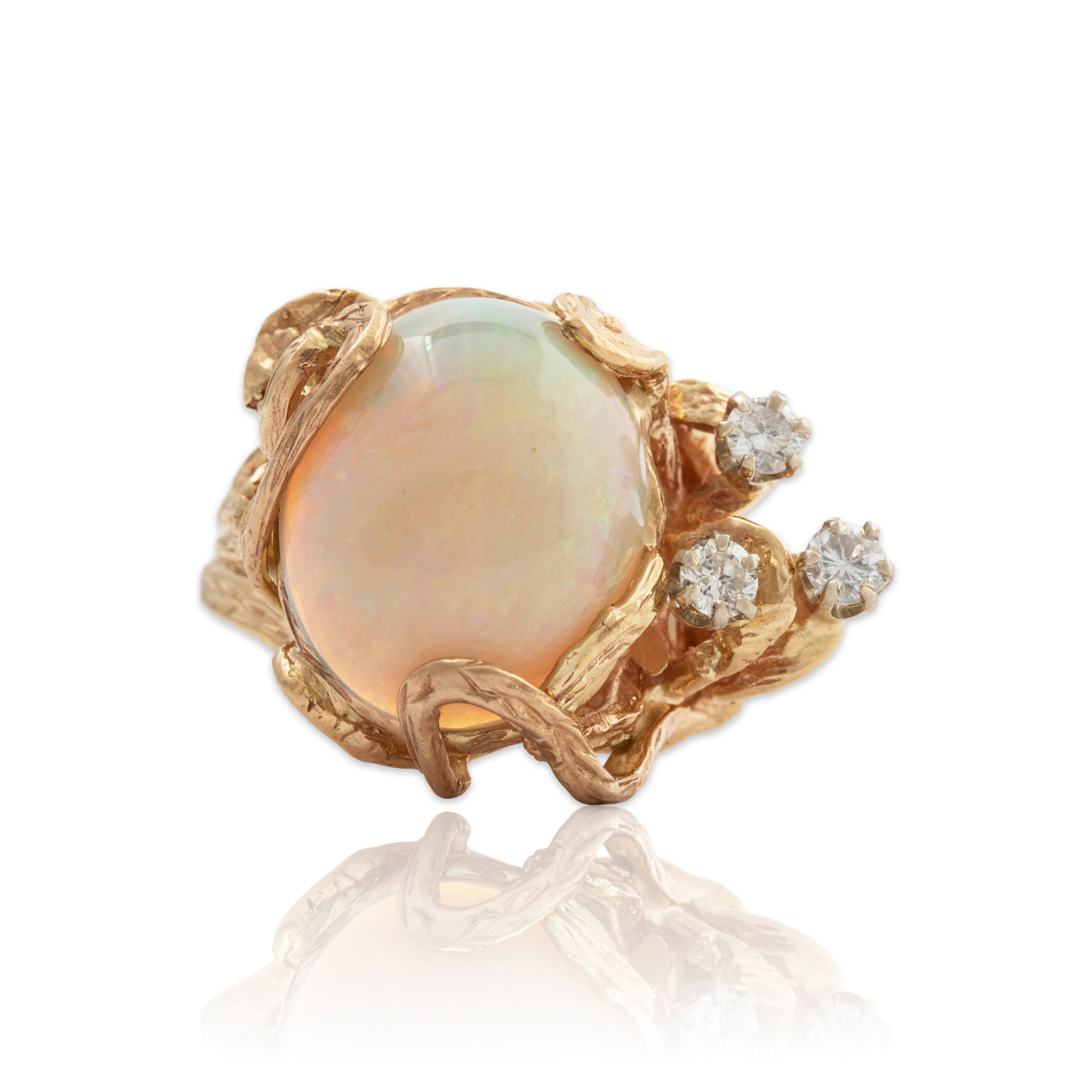 Vintage 14k Yellow Gold 6.82ct Opal .324cttw Diamond Brutalist Dream Ring 4.75、mySite、hinf8tx79