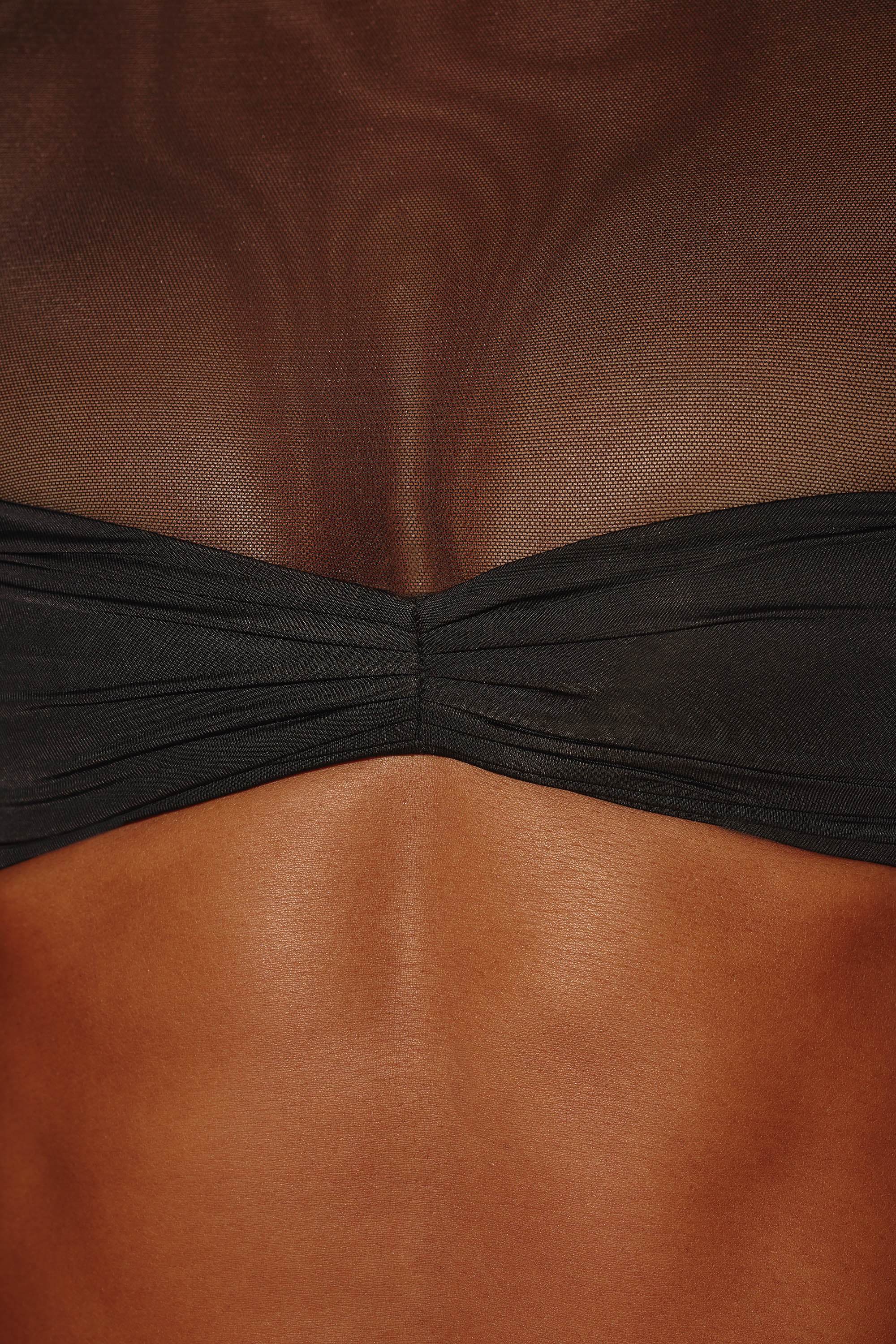 Sheer Panelled Long Sleeve Crop Top in Black、mySite、solidvoid