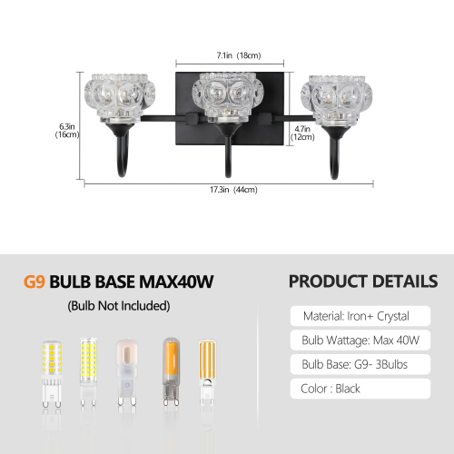 17" Nickel Finish Vintage Crystal Vanity Light - Elegant 3-Light Bathroom Mirror Fixture with Clear Glass Shades (No Bulbs)、、eastwooduniform