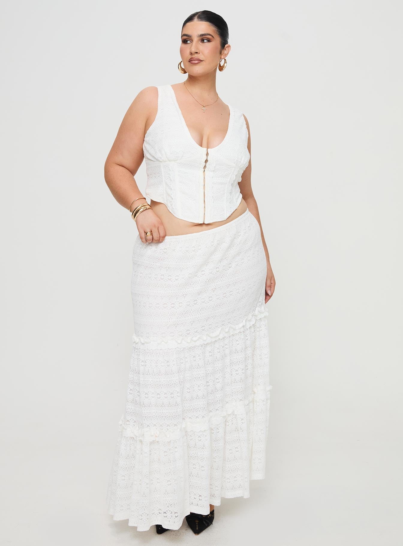 Buttacupe Lace Maxi Skirt White Curve、mySite、solidvoid