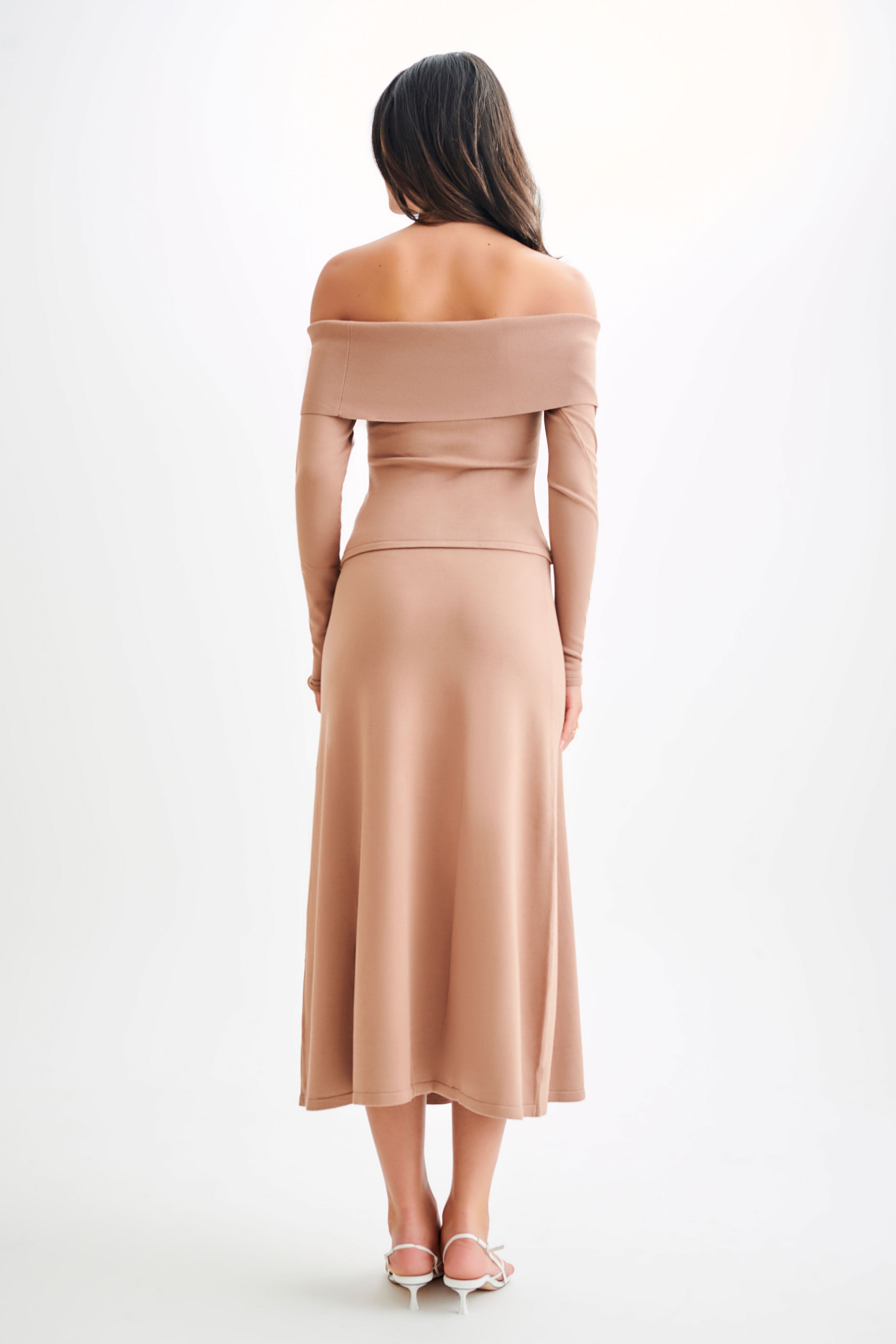 Diedre Buttoned Off Shoulder Knit Top - Pecan、mySite、solidvoid