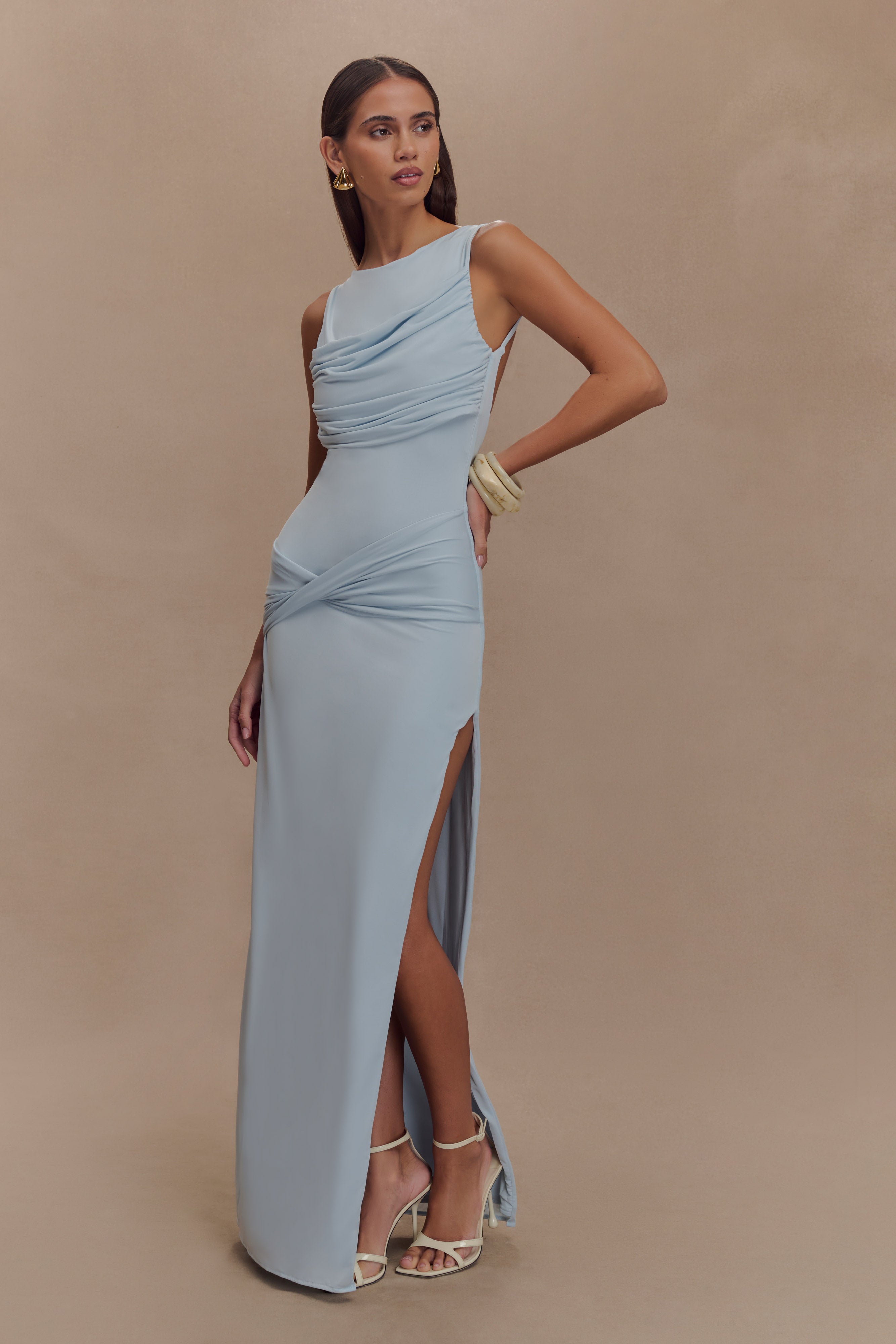 Henley Slinky Drape Maxi Dress - Pale Blue、mySite、solidvoid