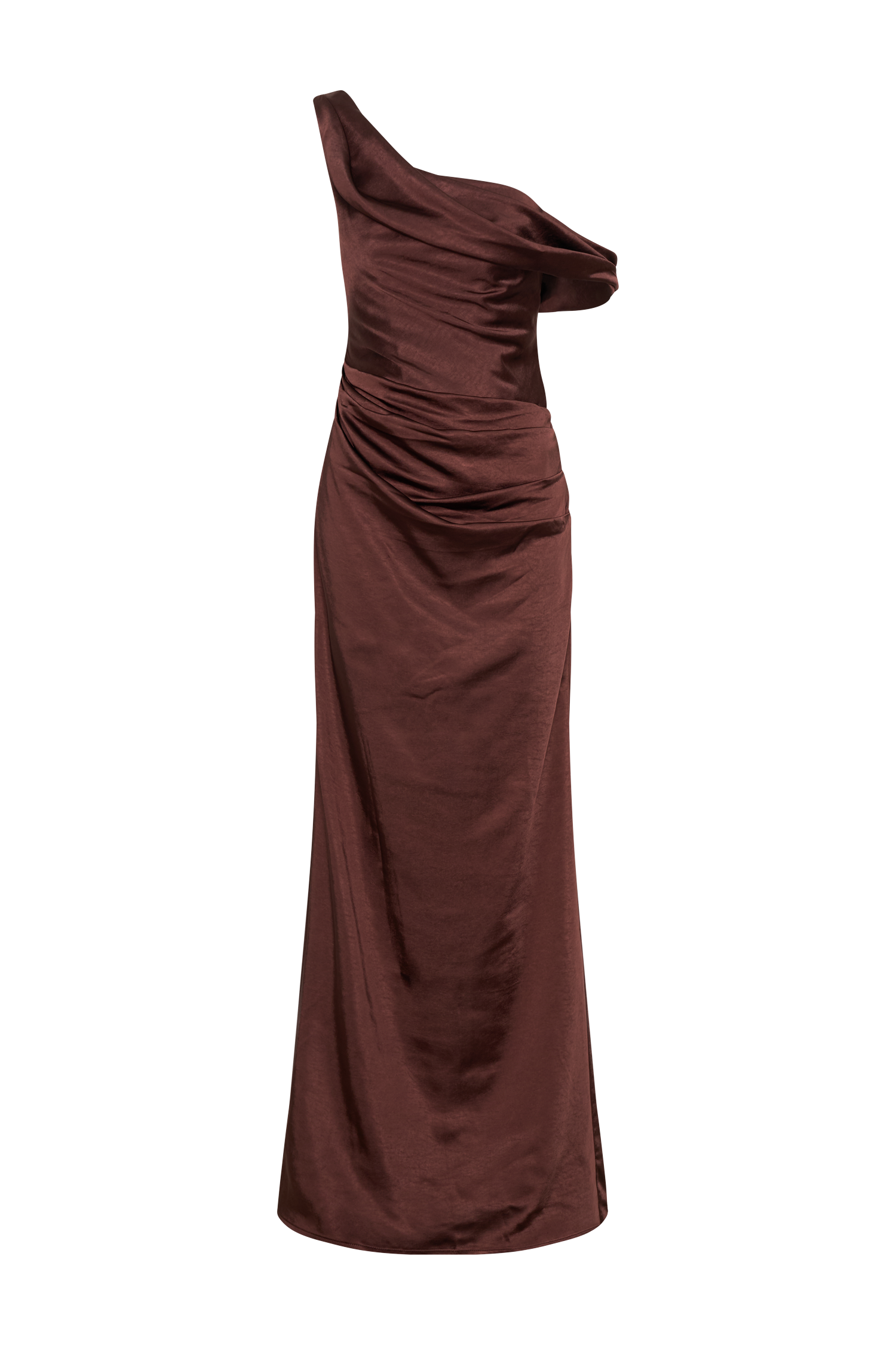 Dalia Off Shoulder Satin Maxi Dress - Dark Chocolate、mySite、solidvoid