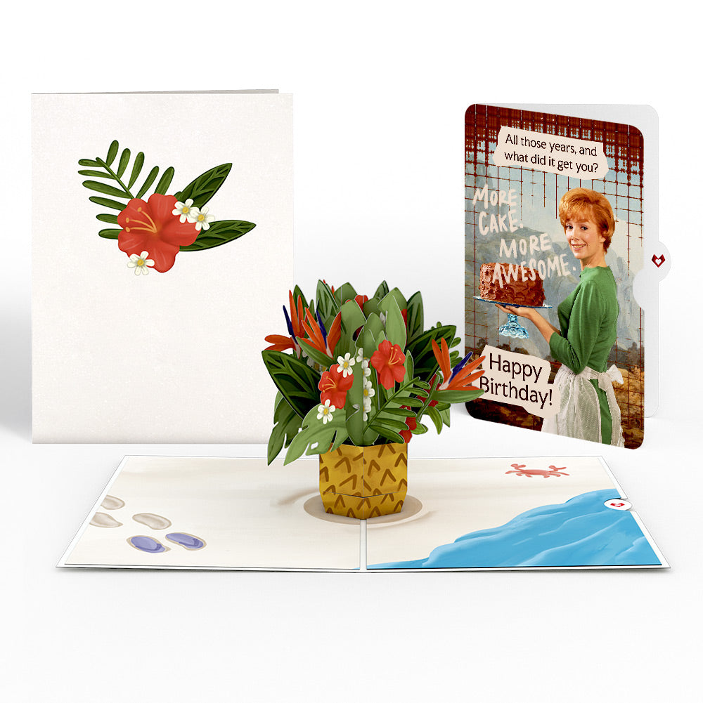 Tropical Flower Basket Birthday Pop-Up Card and More Cake More Awesome Sentiment Set、mySite、solidvoid