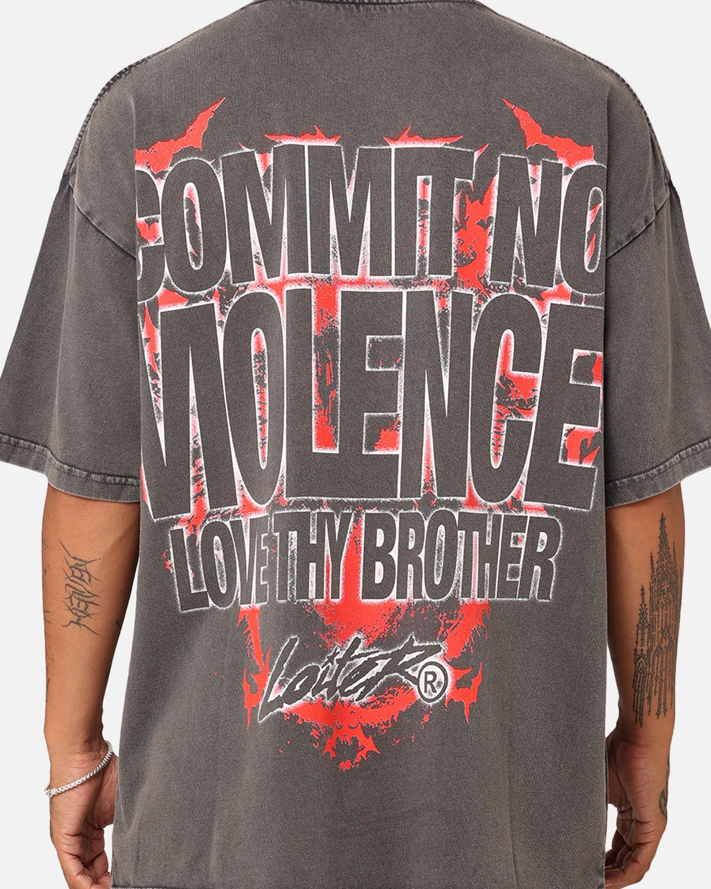 Loiter Dog Tag Oversized T-Shirt Charcoal Grey、mySite、zt4zffjzw