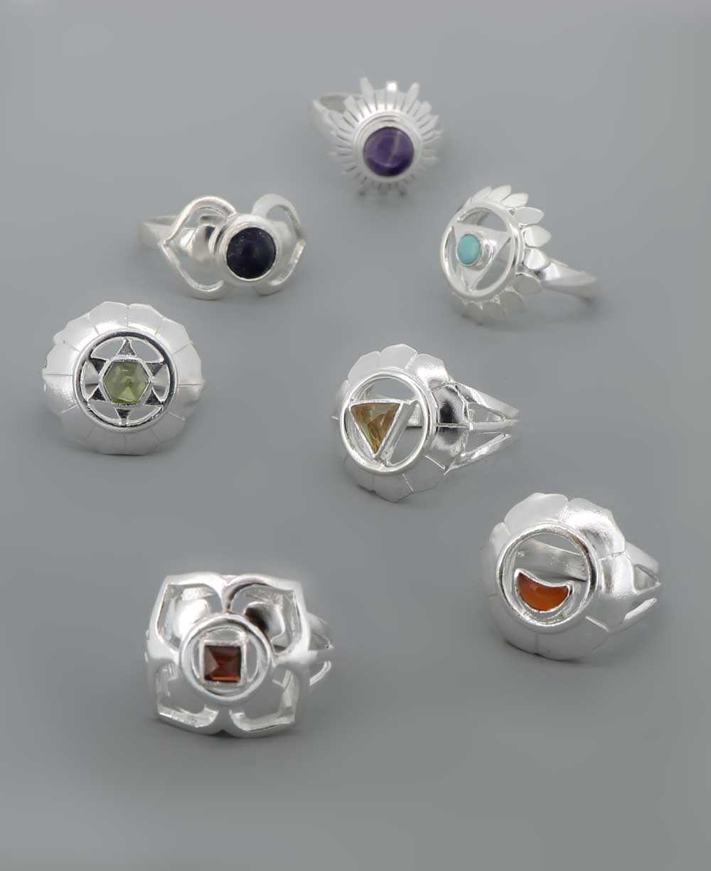 Sterling Silver and Gemstone Adjustable Chakra Rings, Sold Individually、mySite、topwebapps