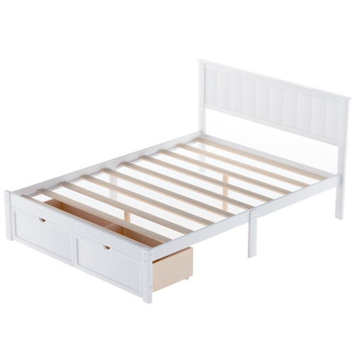 Full Size Platform Bed with Under-bed Drawers, White、、casual