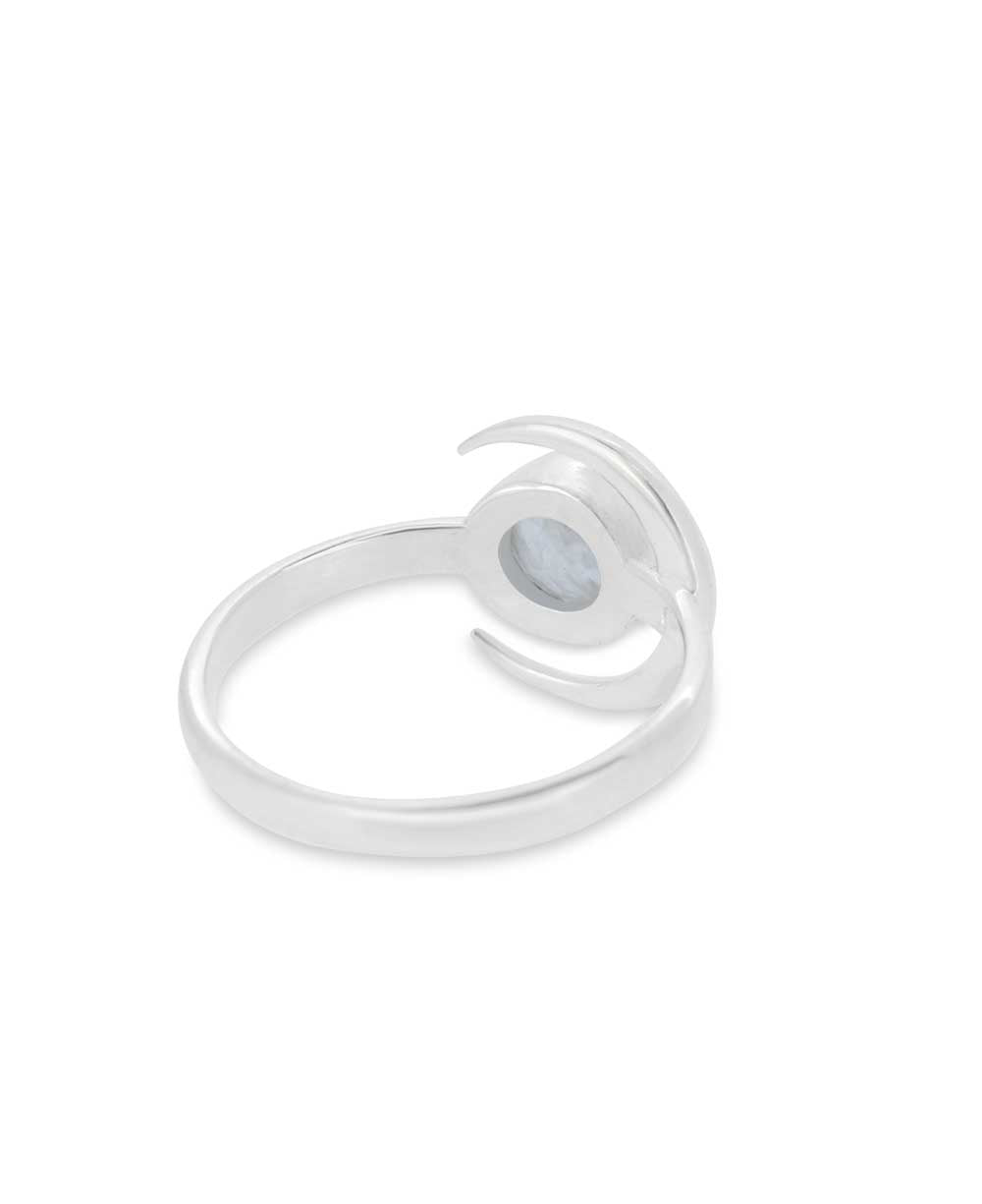Crescent Moon Sterling Silver Rainbow Moonstone Ring、mySite、topwebapps