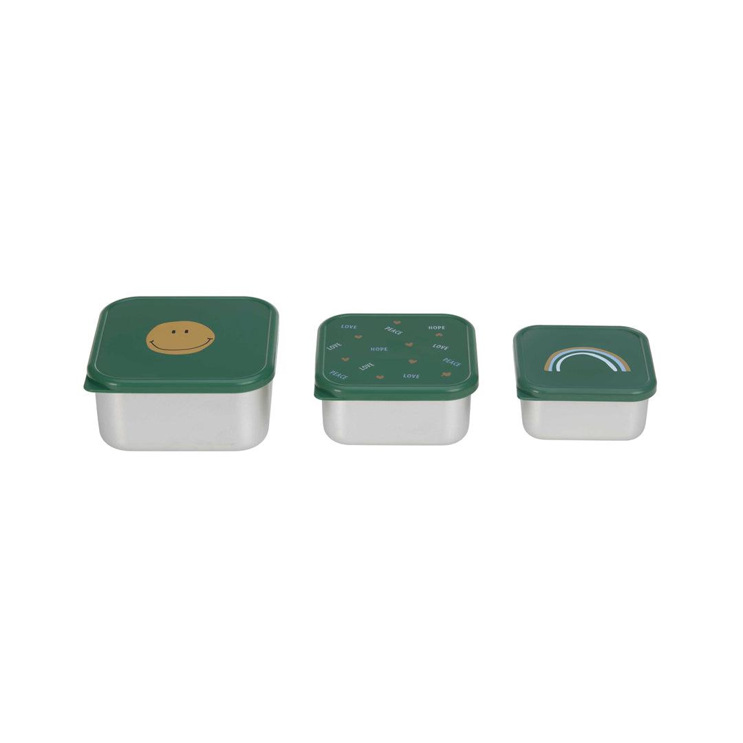  Lassig Stainless Steel Snackbox - Happy Rascals - 3 Pack - Green - Smile、mySite、merchandisen