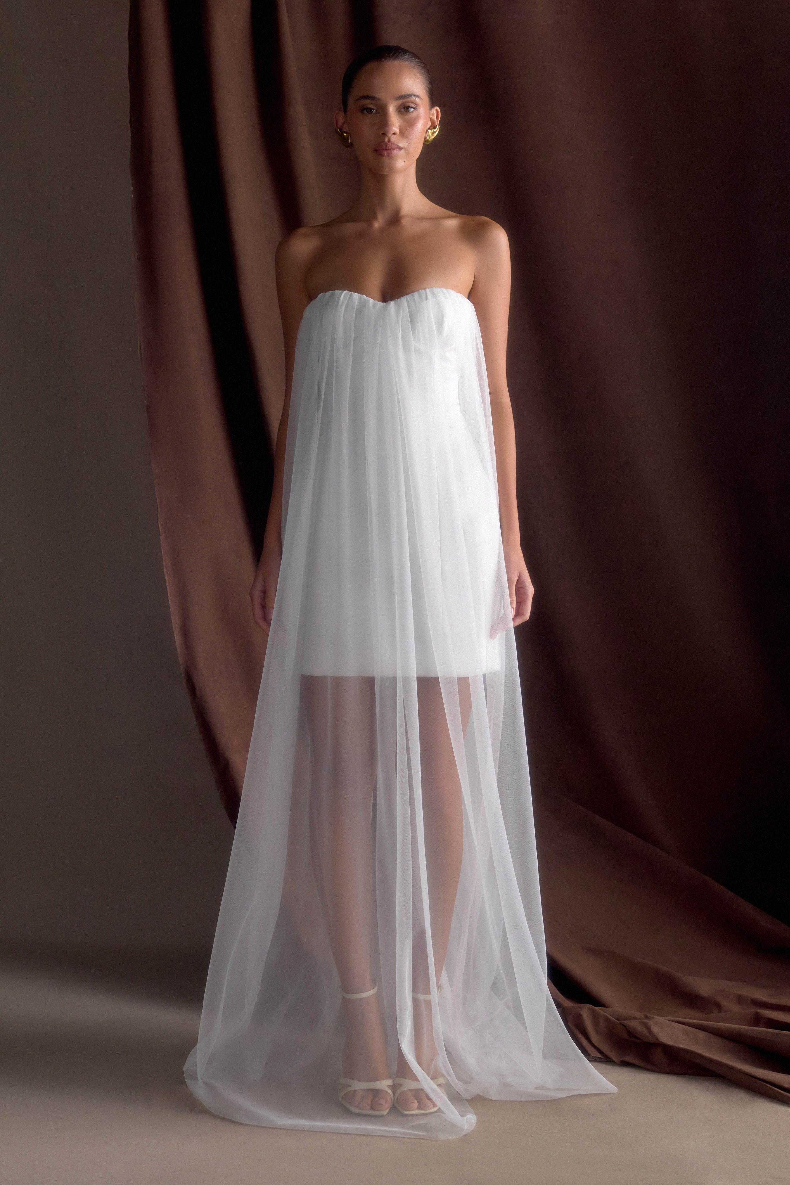 Bettany Chiffon Strapless Maxi Dress - White、mySite、solidvoid