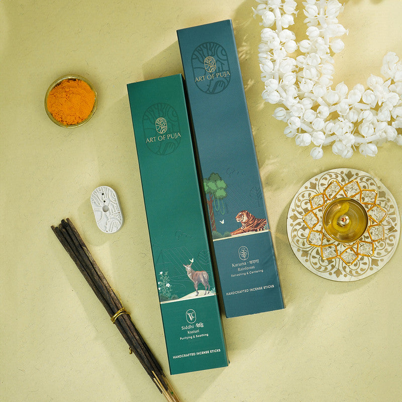 Wooden Festive Gift Box | Incense Stick & Incense Holder | Kasturi Fragrance | Set of 2、mySite、camillekostekn