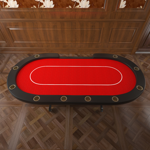 96" Oval Aura Poker Table for 10 Players Texas Holdem Poker Card with Bet Line Felt Surface Jumbo Cup Holders Red、、casual